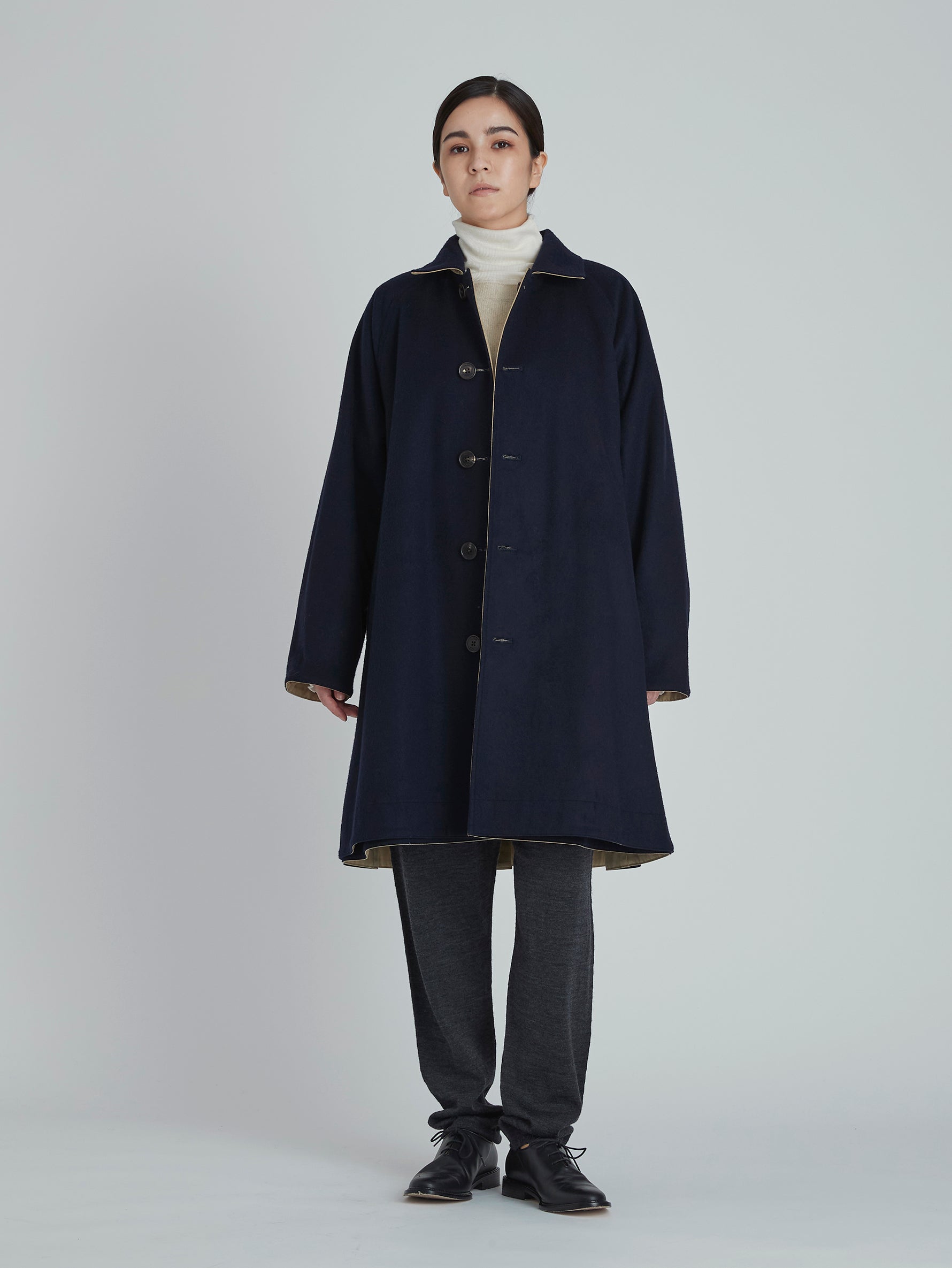 ウールリバーシブルステンカラーコート/TBCA-013