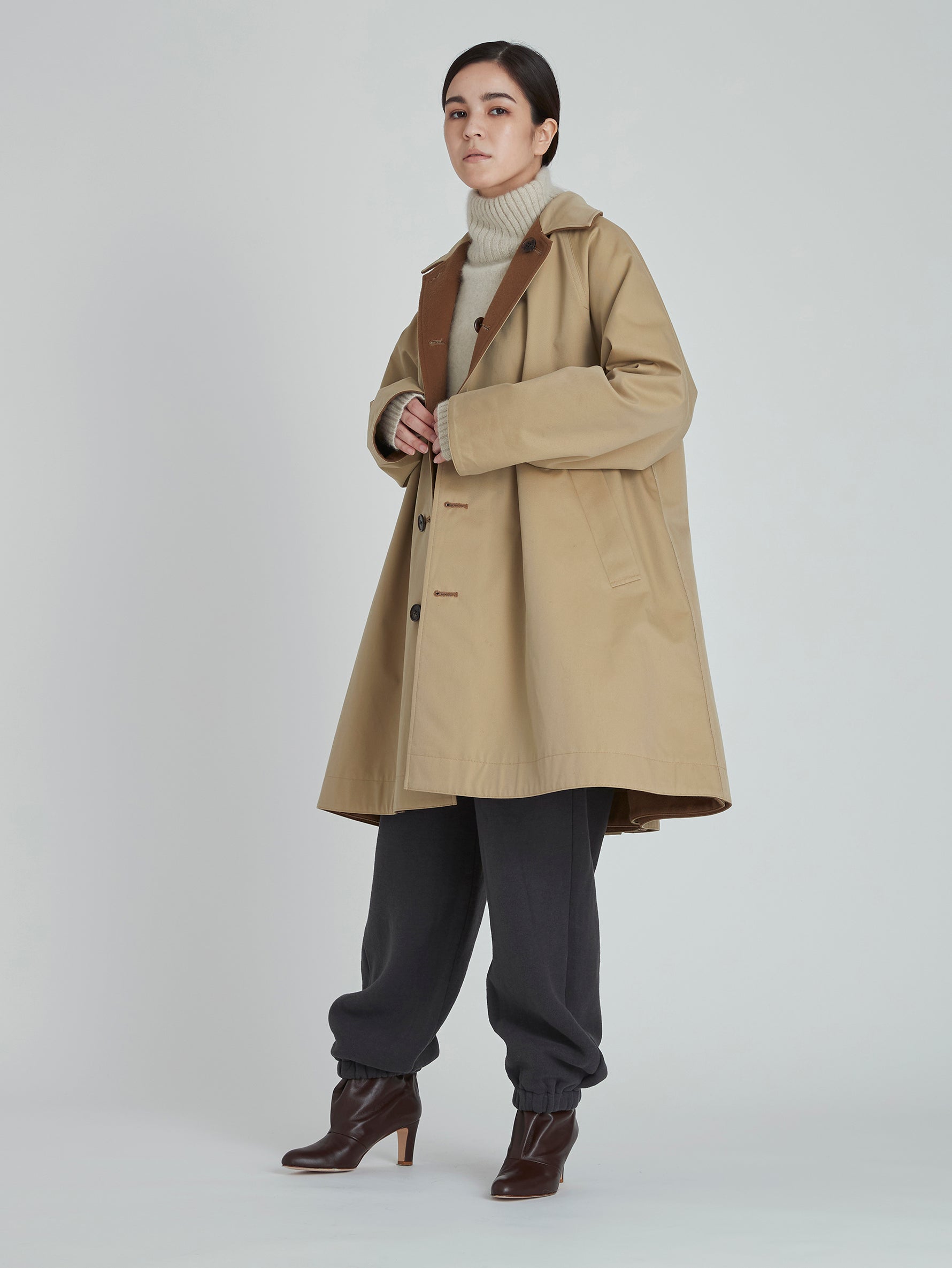 ウールリバーシブルステンカラーコート/TBCA-013