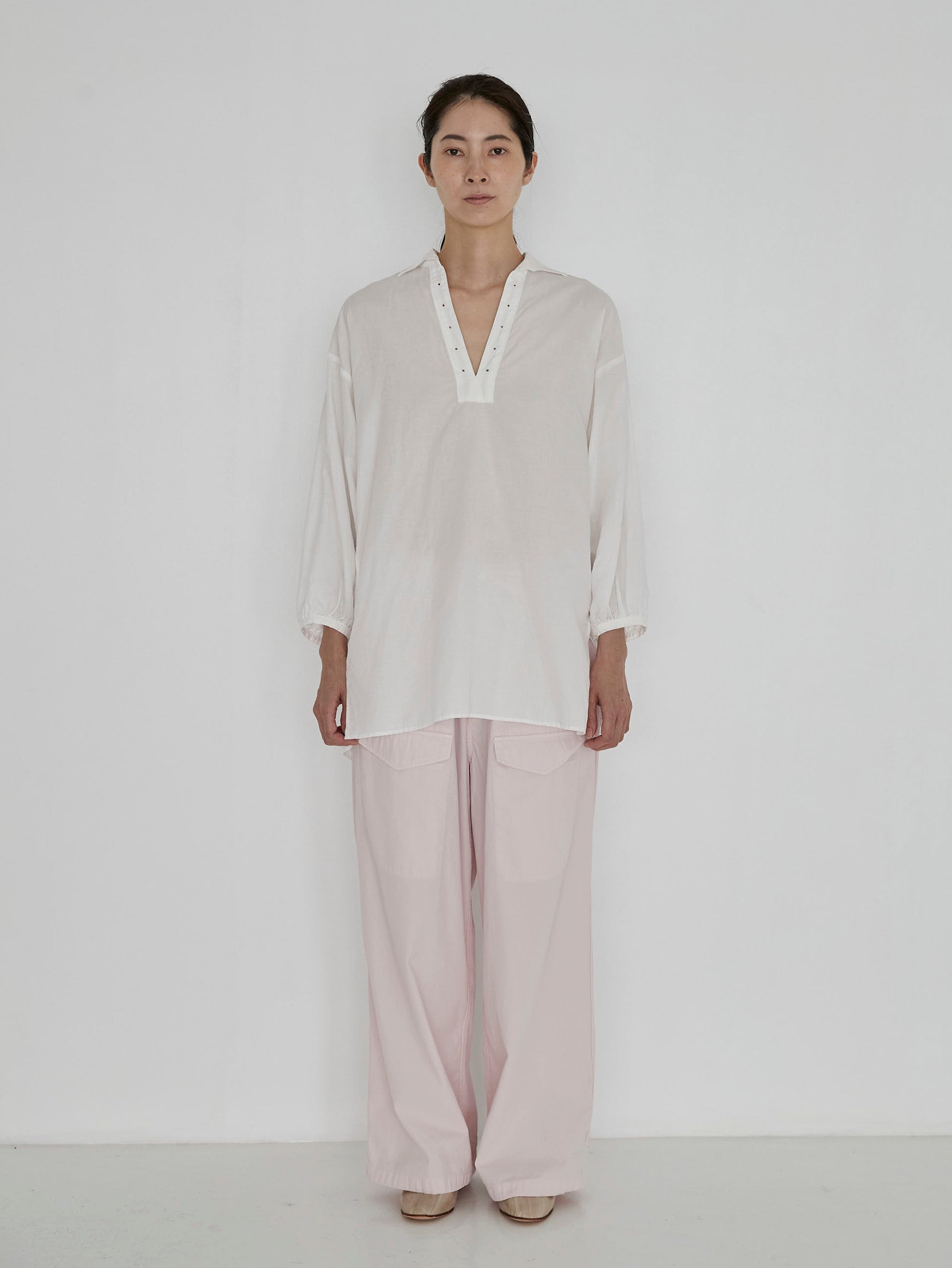 コットンリネンレースアップシャツ/TBDS-022