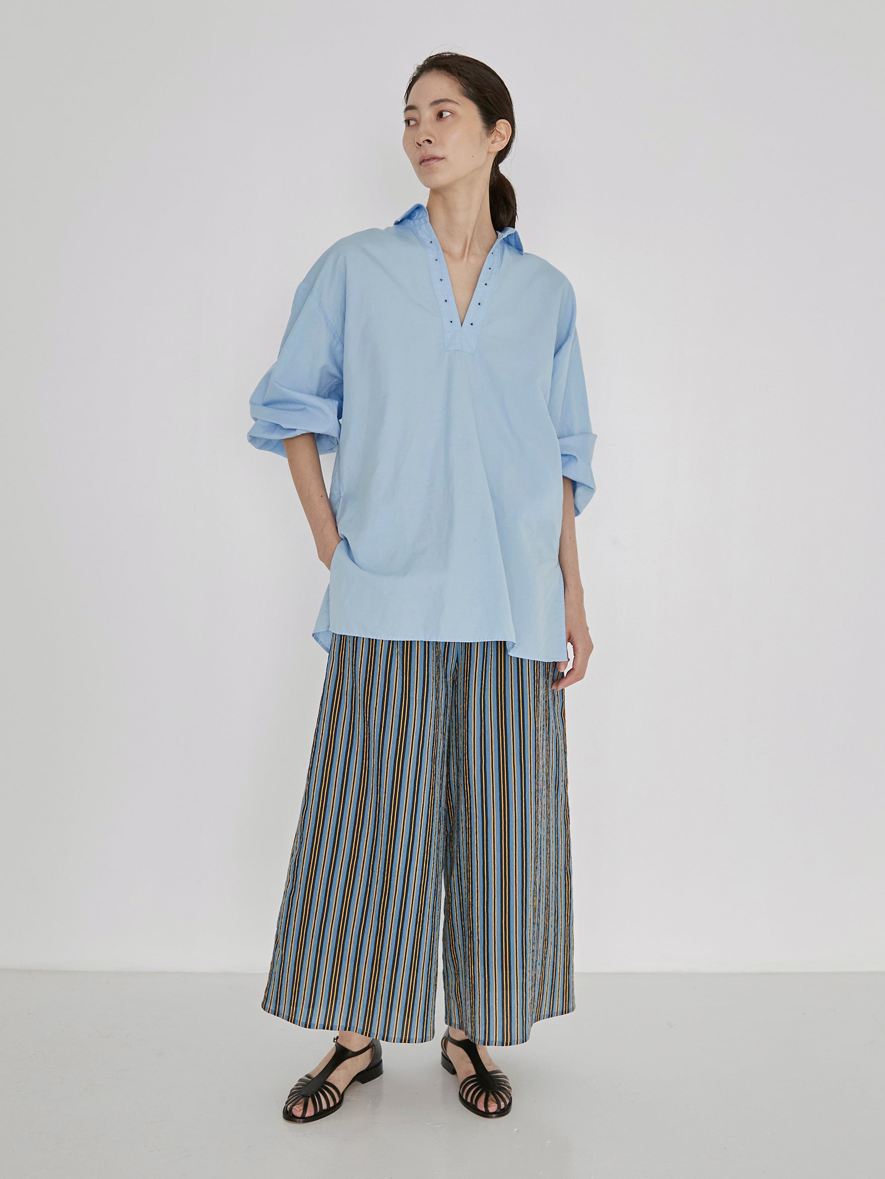 コットンリネンレースアップシャツ/TBDS-022