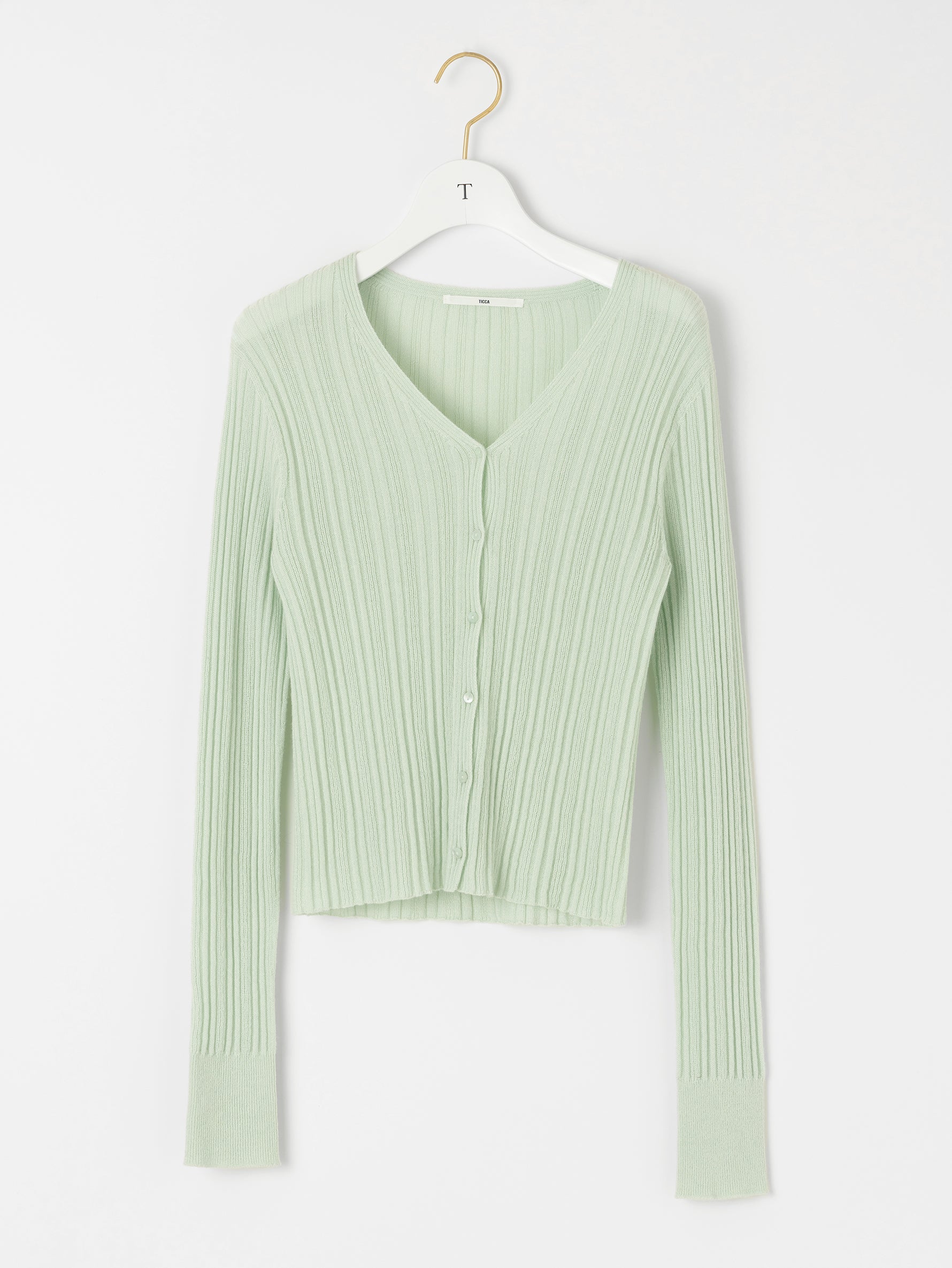 カシミヤシルクリブVネックカーディガン/TBDA-292