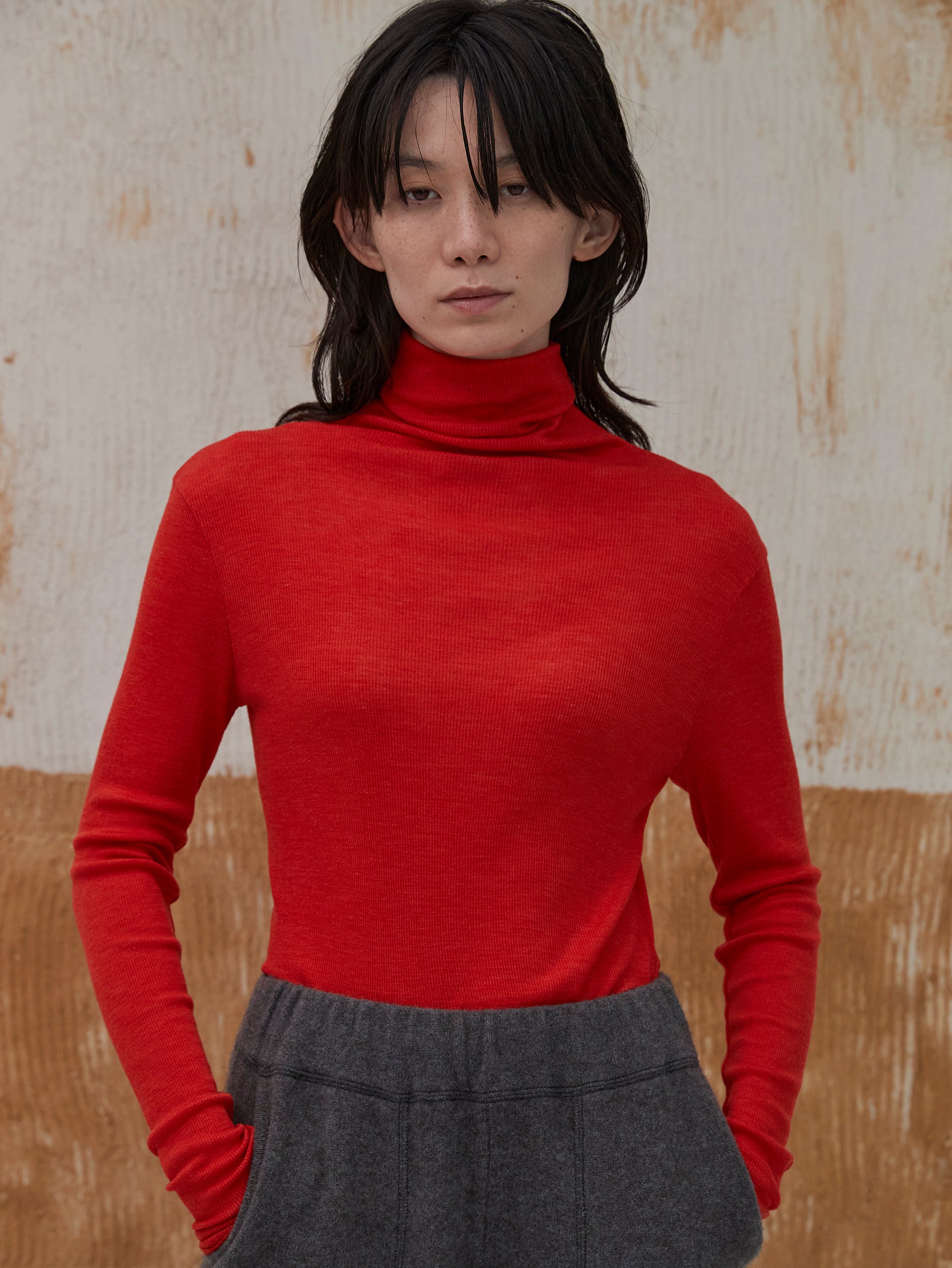 ウールシルクボトルネックプルオーバー/TBDA-282