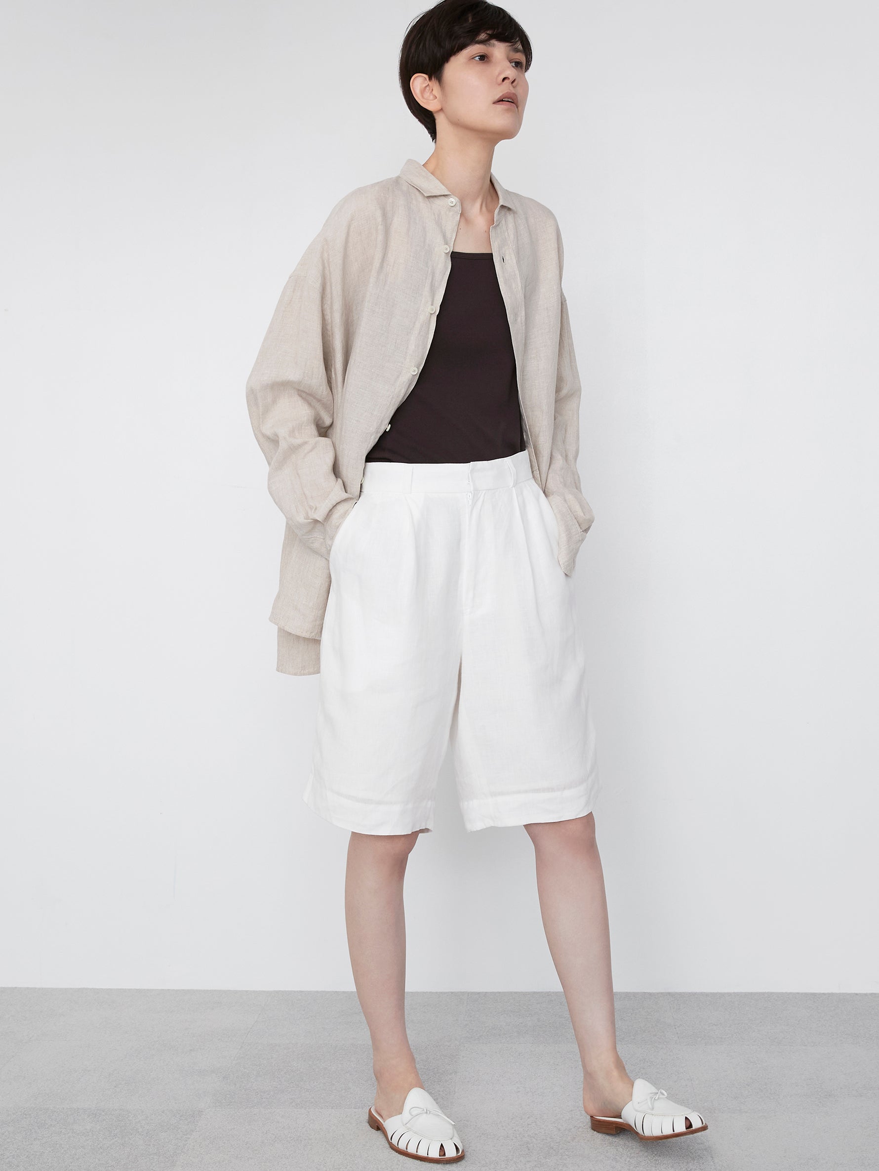リネンショートタックパンツ/TBES-415