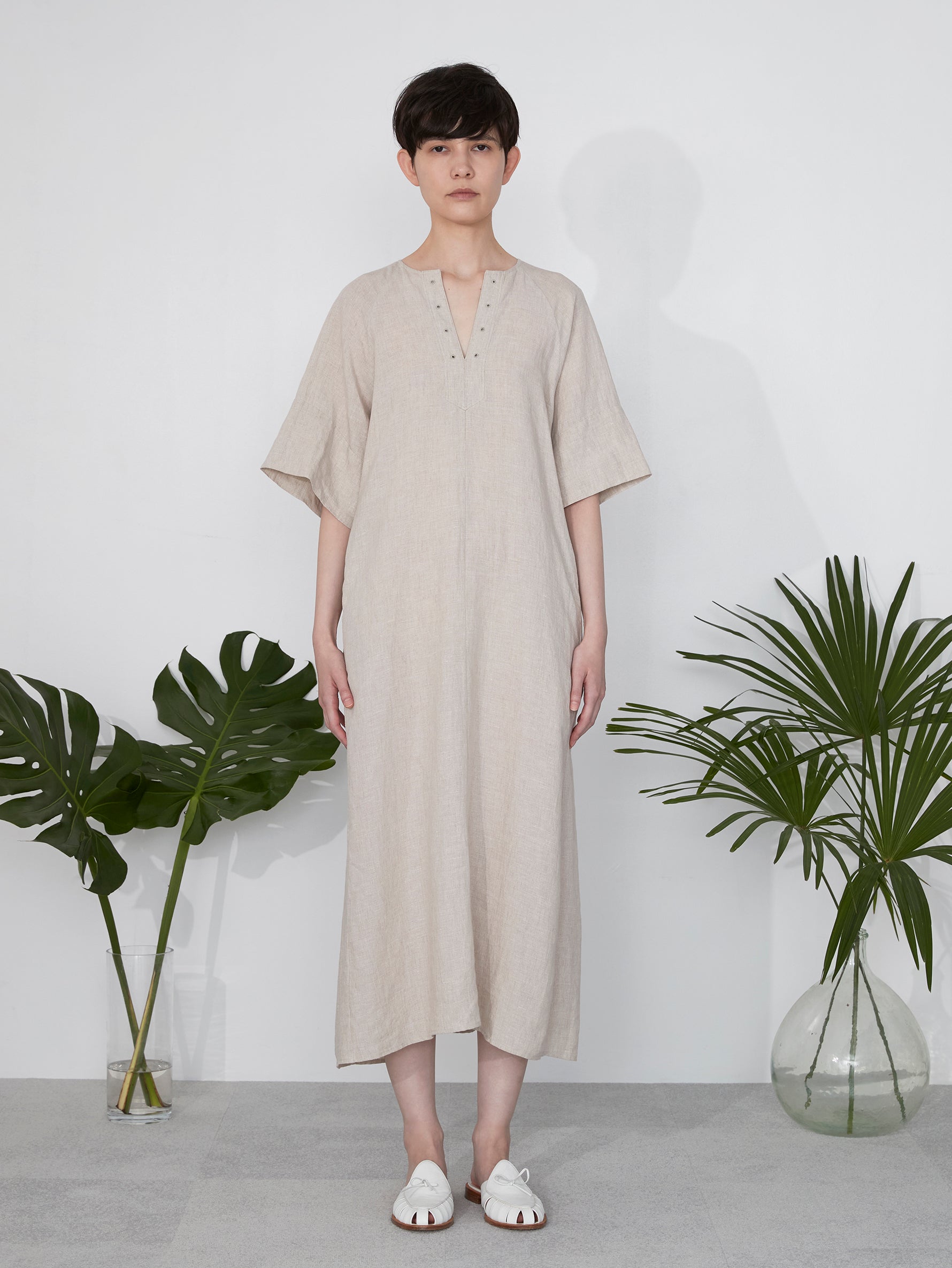 リネンフレアスリーブワンピース/TBES-408