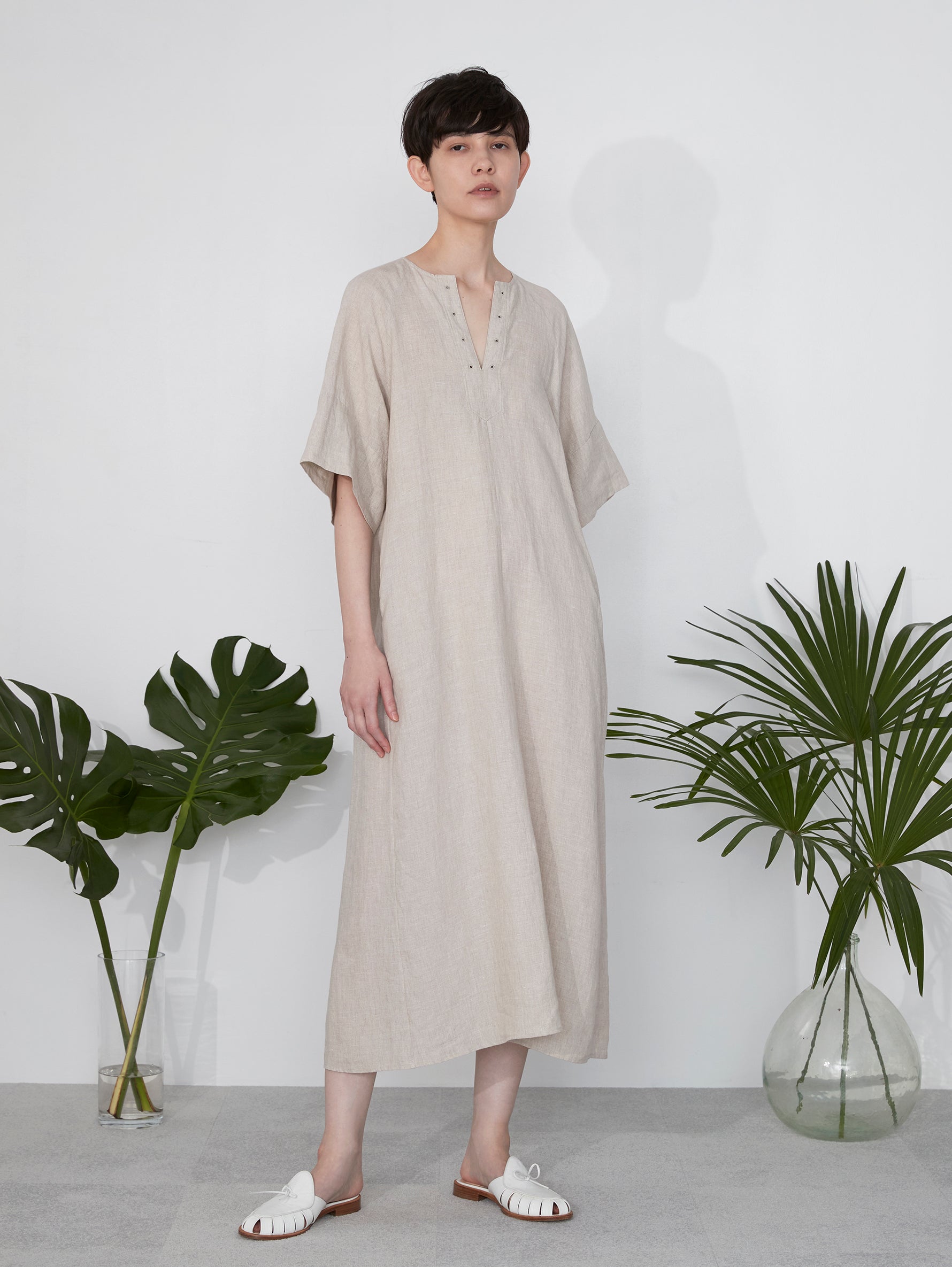リネンフレアスリーブワンピース/TBES-408