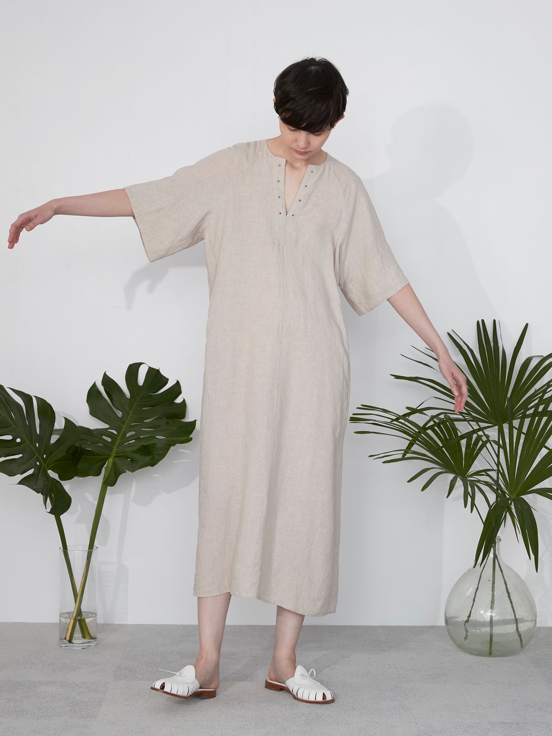 リネンフレアスリーブワンピース/TBES-408