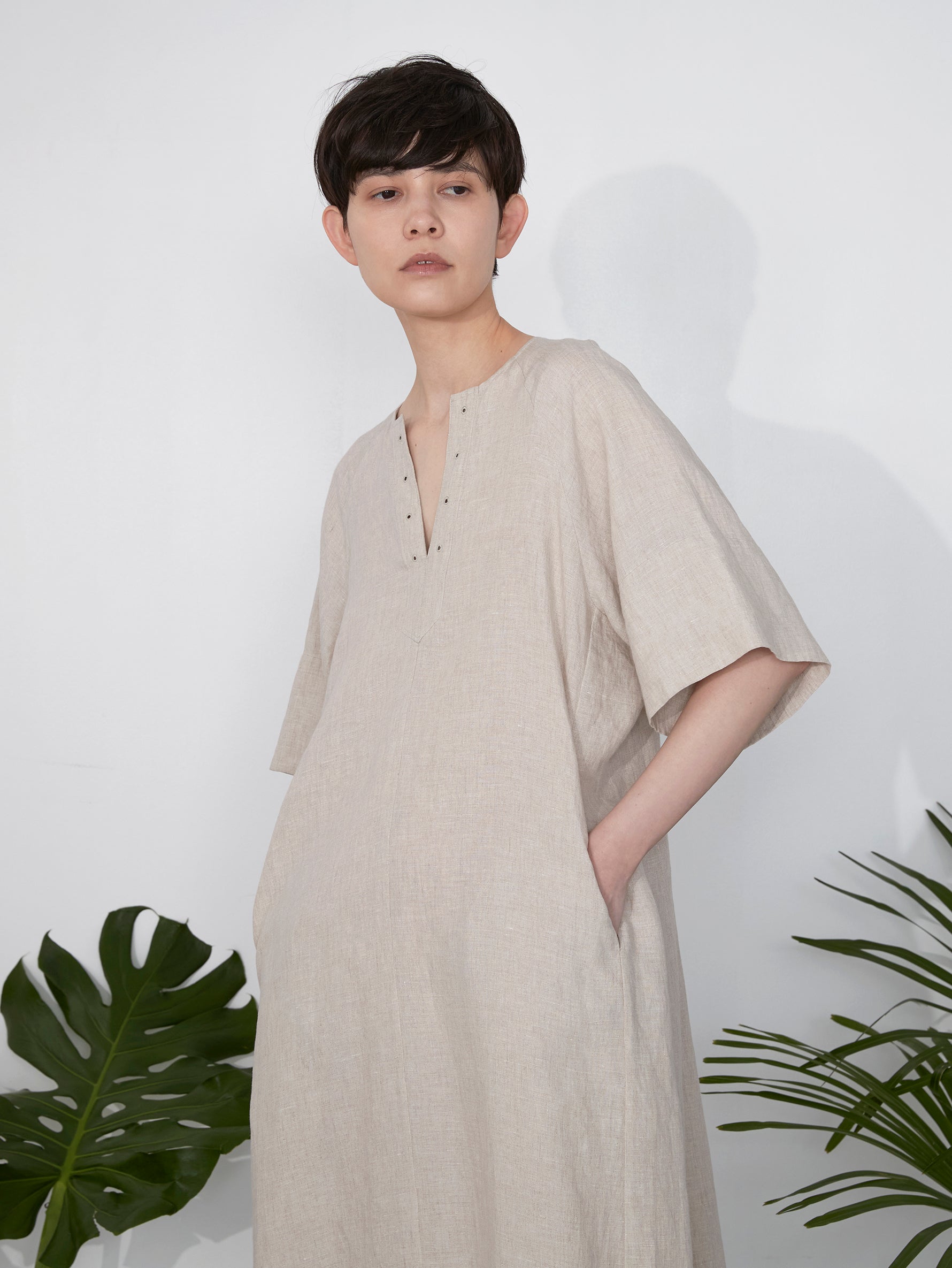 リネンフレアスリーブワンピース/TBES-408