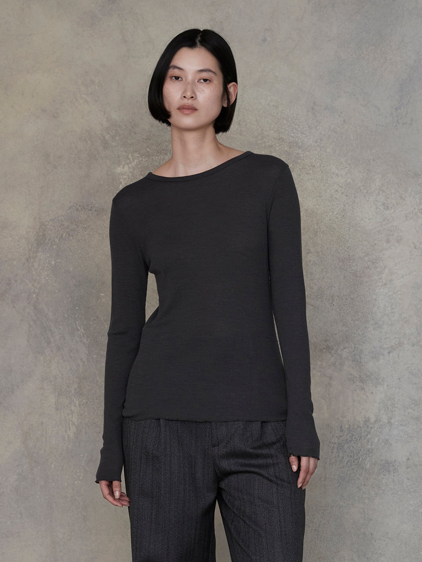 ウールシルククルーネックプルオーバー/TBEA-292