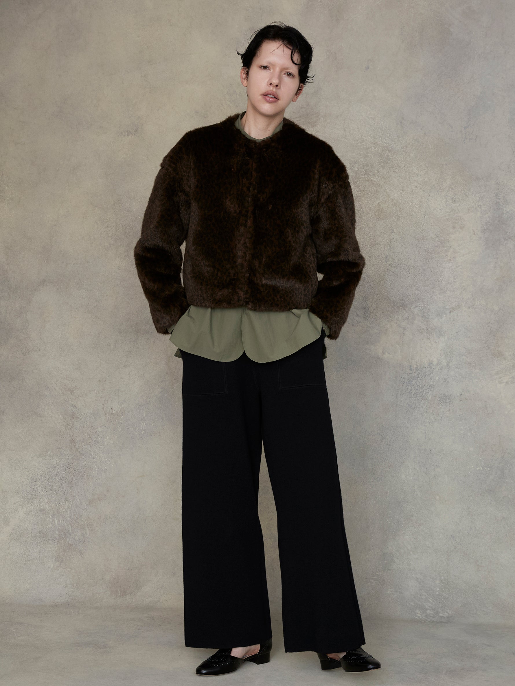 レオパードファーショートコート/TBEA-072