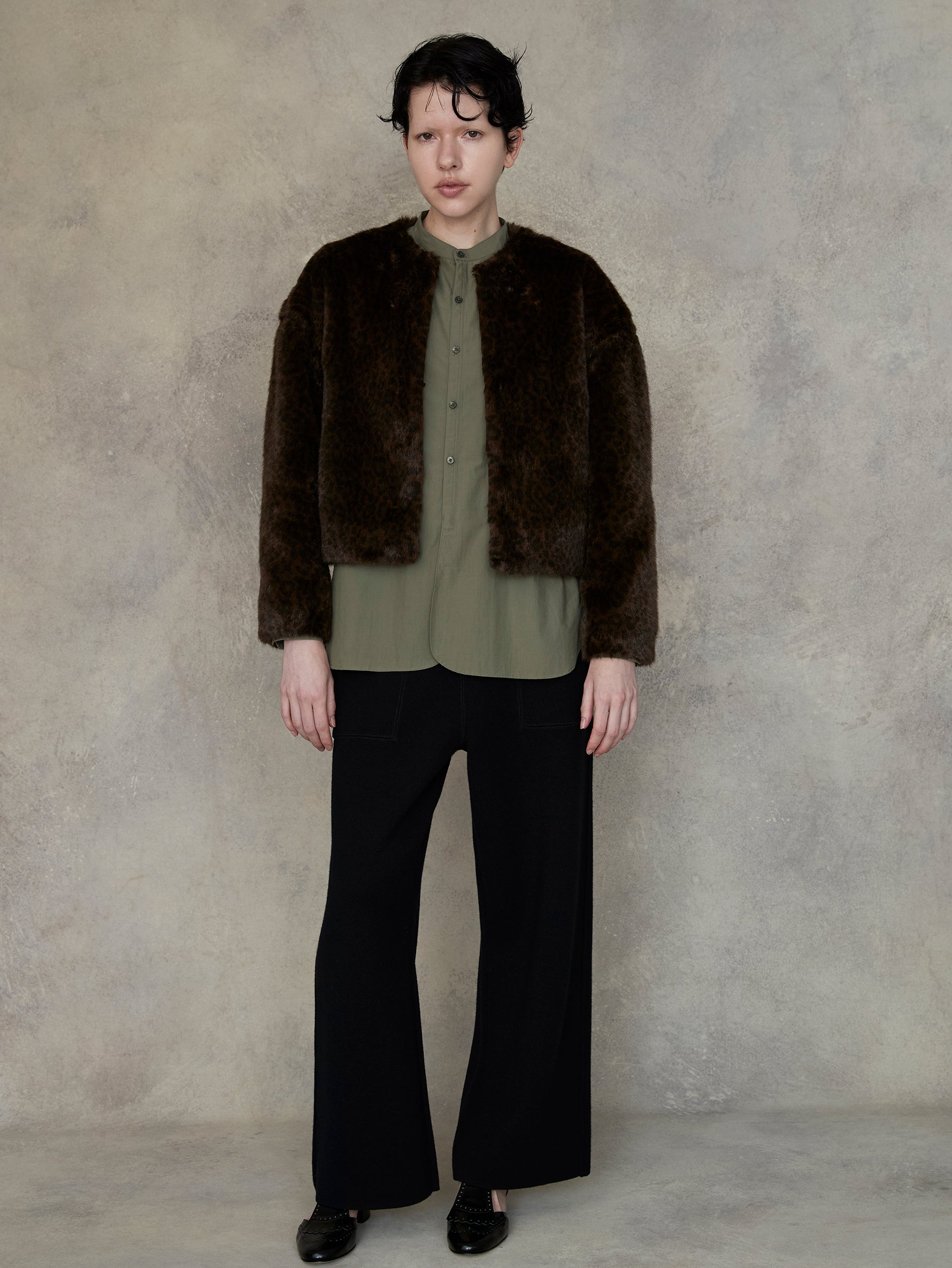 レオパードファーショートコート/TBEA-072