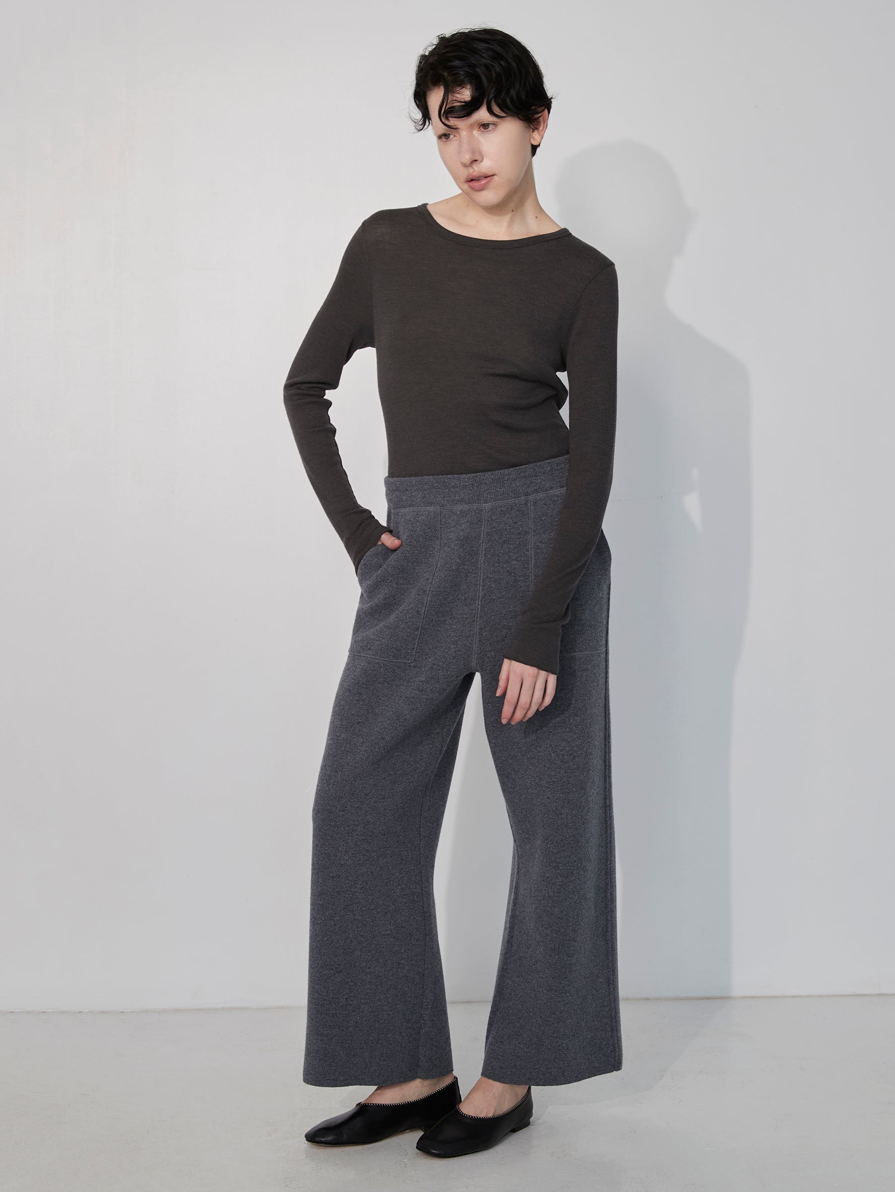 ミラノリブワイドニットパンツ/TBEA-323