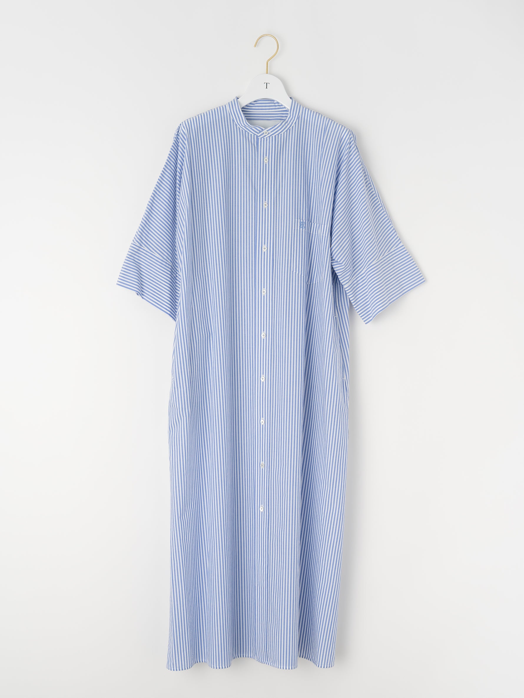 ハーブノーカラー半袖シャツワンピース/TBES-025