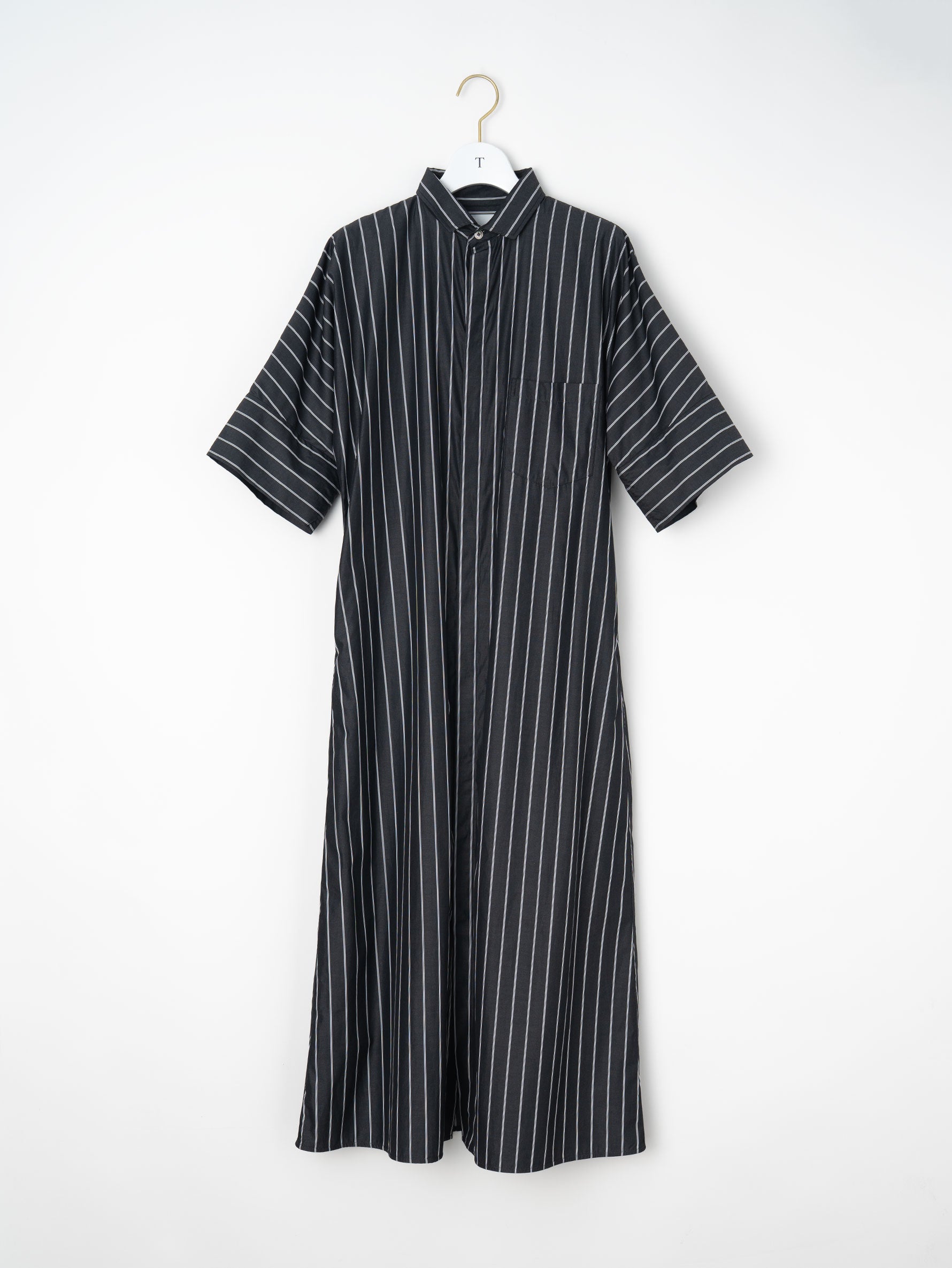 バーガンディ メッシュ 半袖ワンピース 大きい胸専用】バンドカラー麻調ウエストタック半袖シャツワンピース