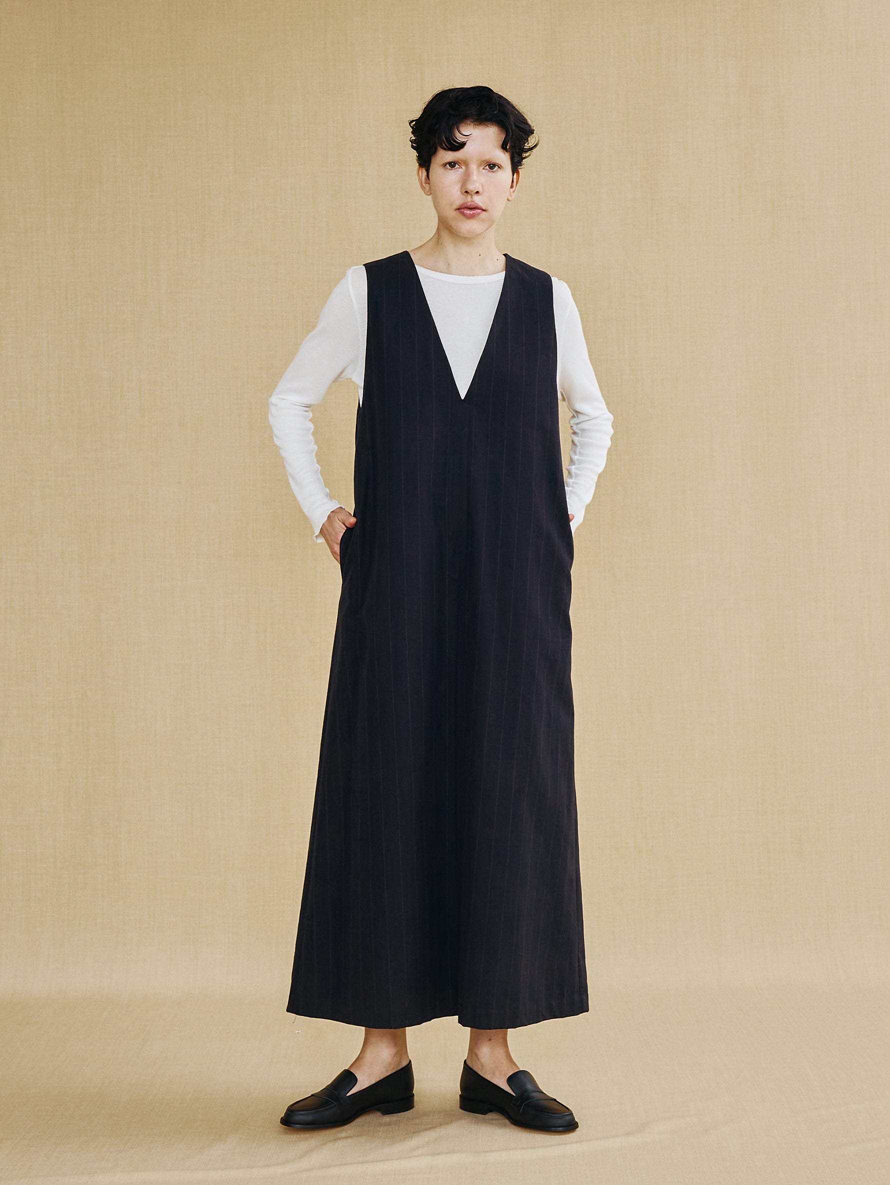 コットンシルクラミーノースリーブワンピース TBFS-144