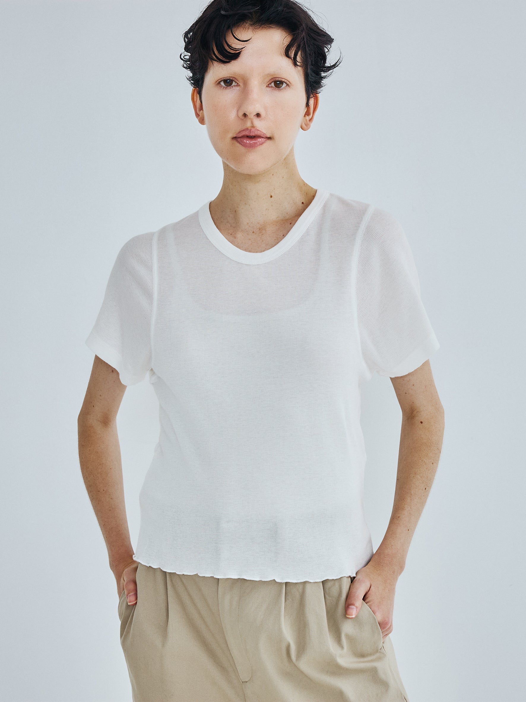 コットンシルククルーネック半袖Tシャツ TBFS-183