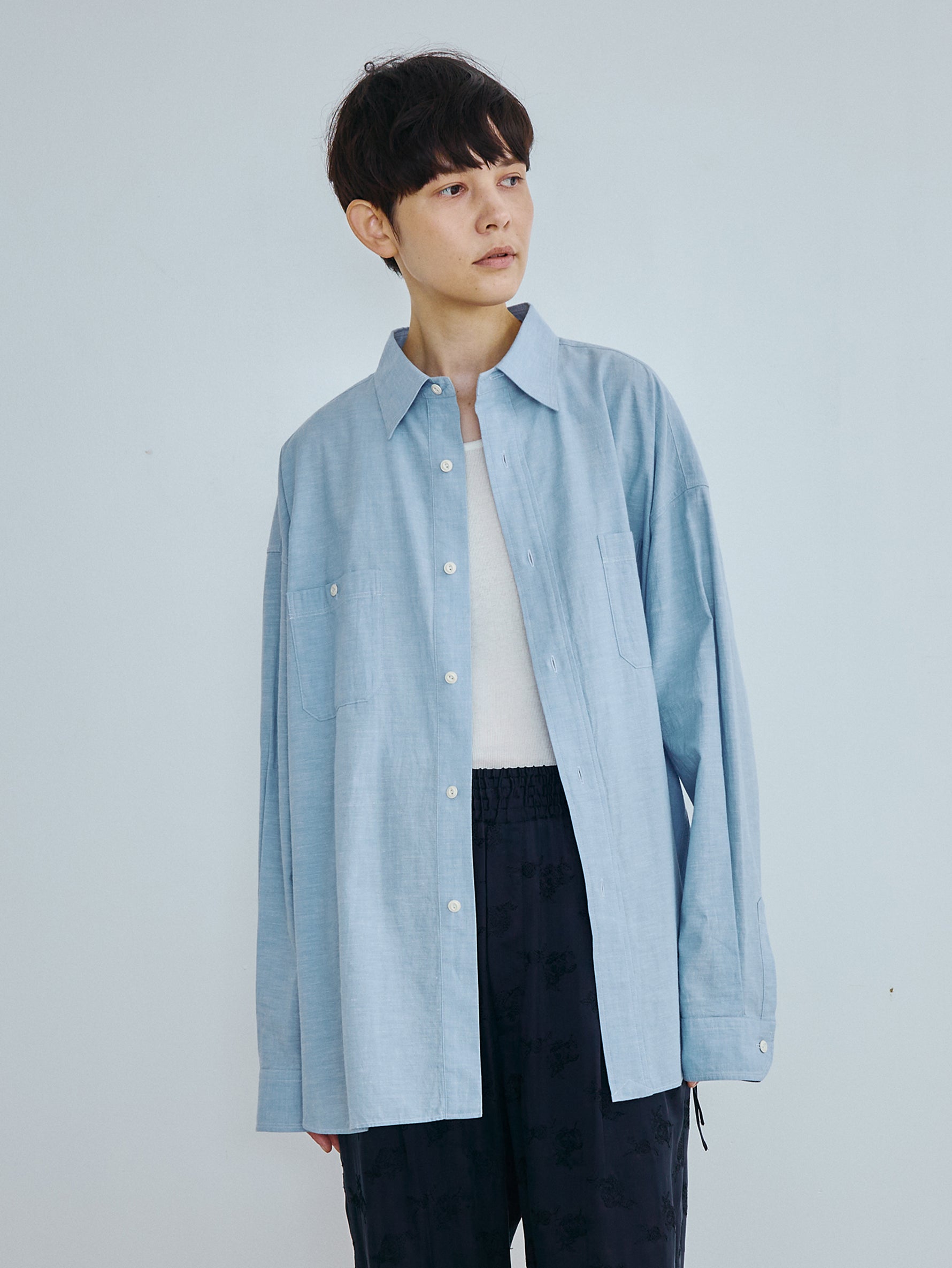 【予約商品】ニアデニムWポケットスクエアビッグシャツuni TBFS-022