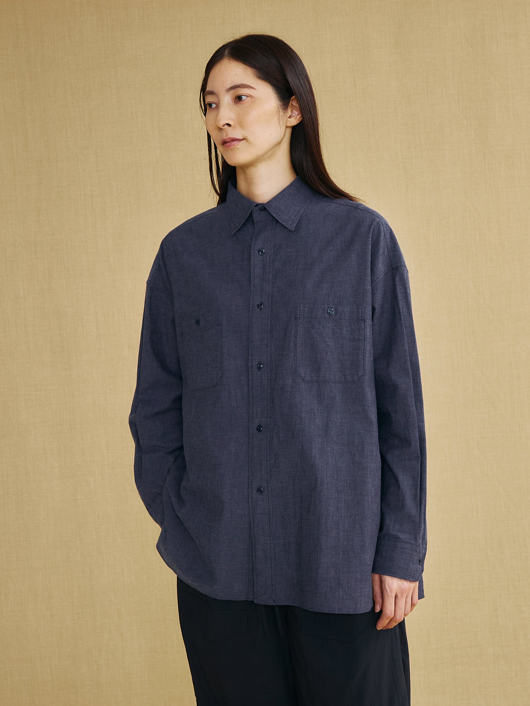 【予約商品】ニアデニムWポケットスクエアビッグシャツuni TBFS-022