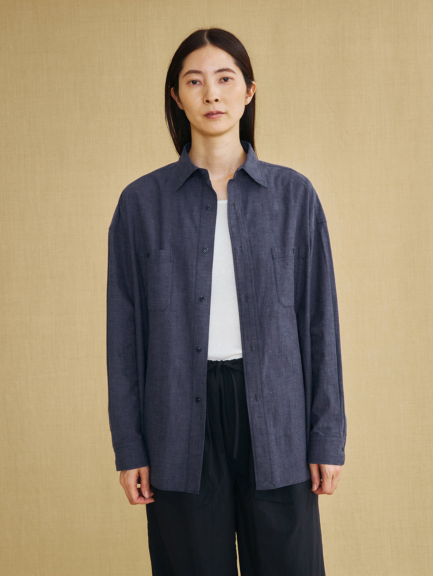 【予約商品】ニアデニムWポケットスクエアビッグシャツuni TBFS-022