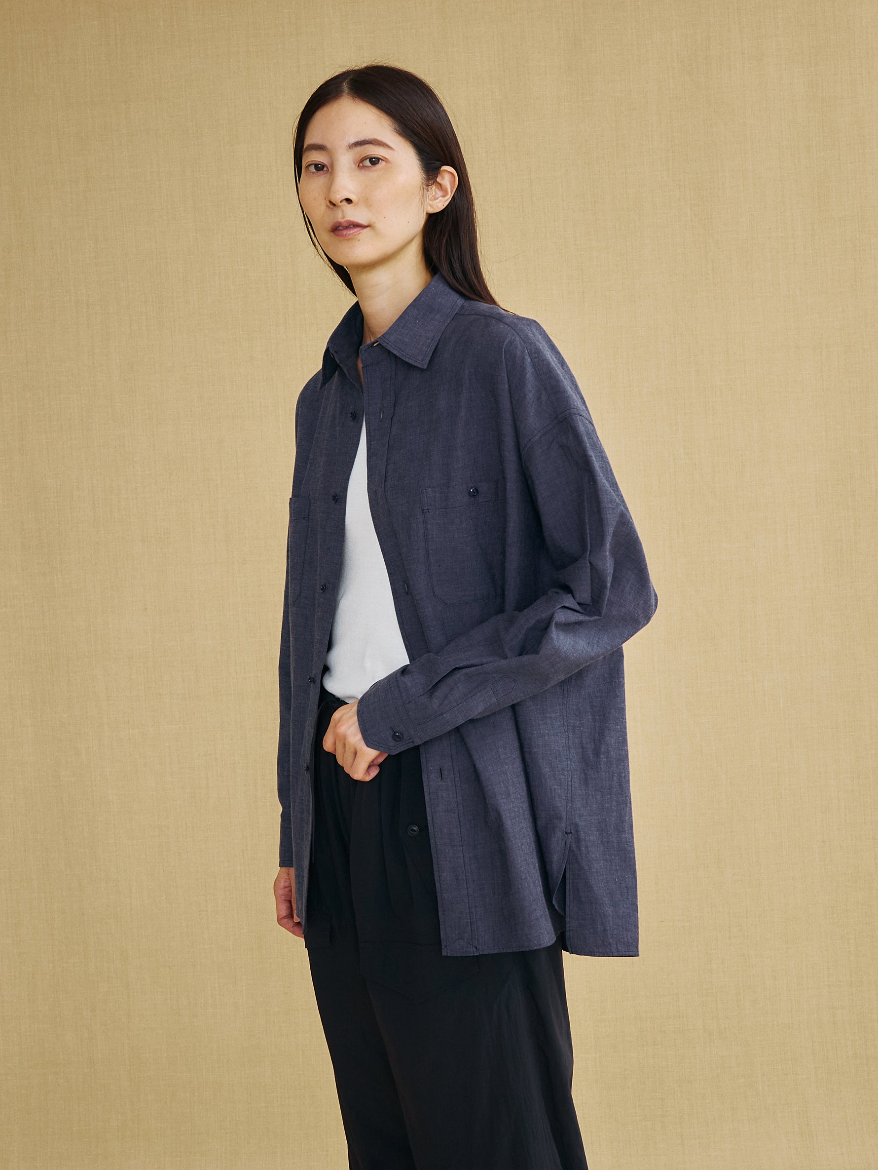 【予約商品】ニアデニムWポケットスクエアビッグシャツuni TBFS-022