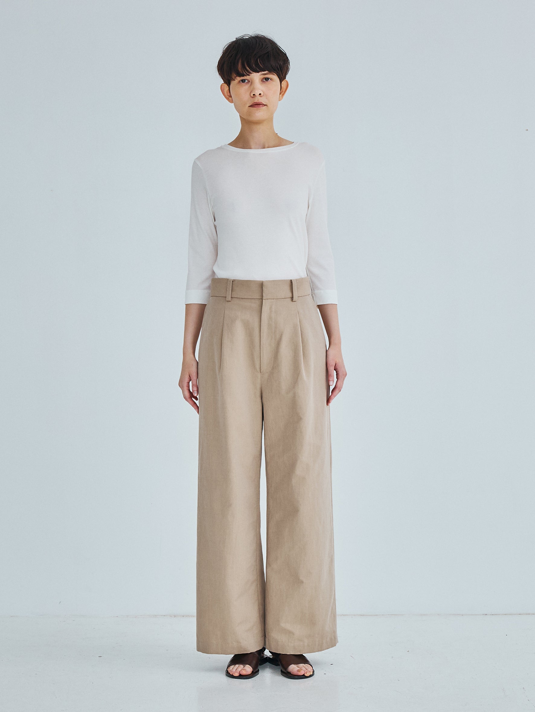 コットンシルクラミータックワイドパンツ TBFS-143