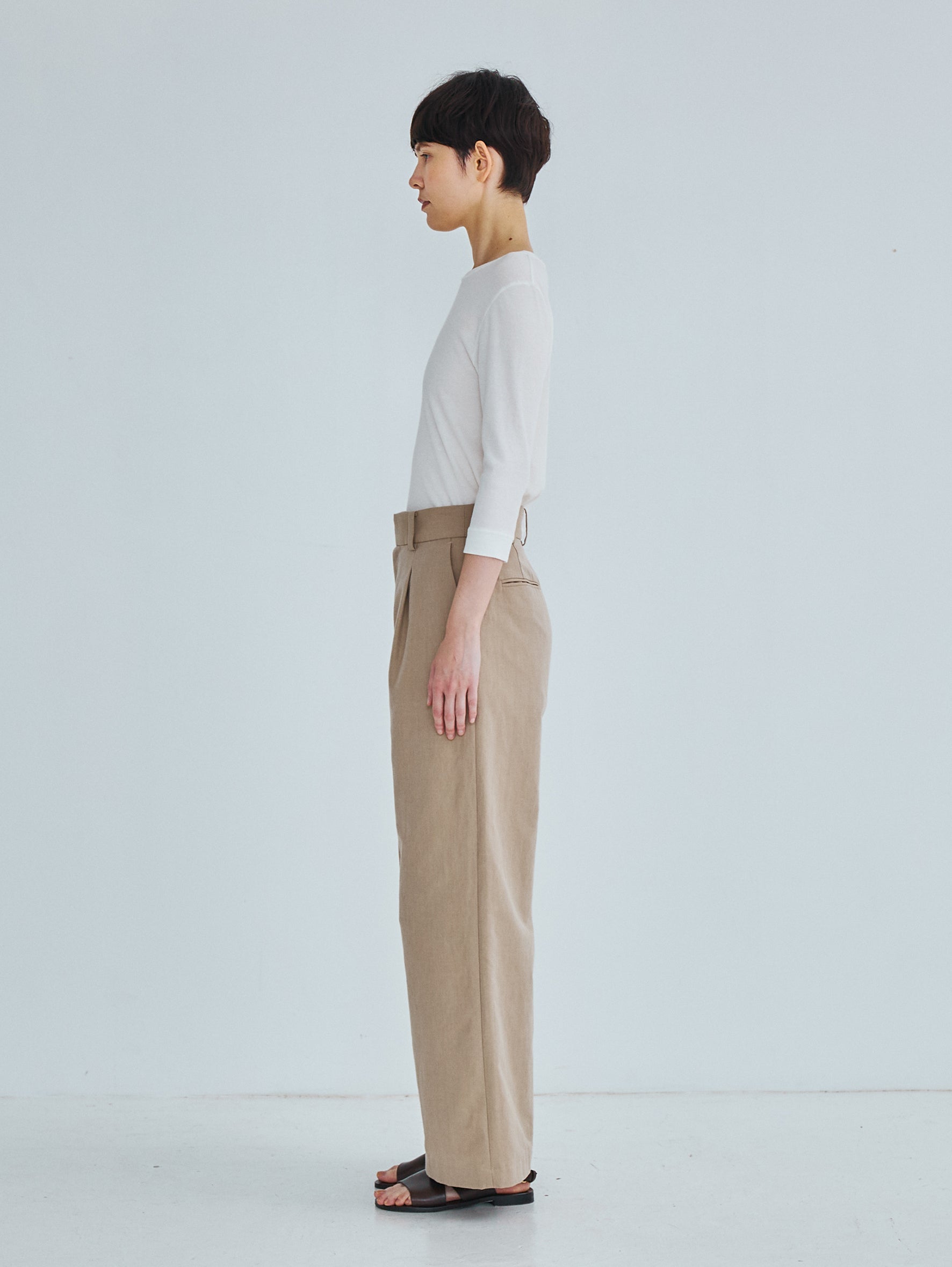 コットンシルクラミータックワイドパンツ TBFS-143
