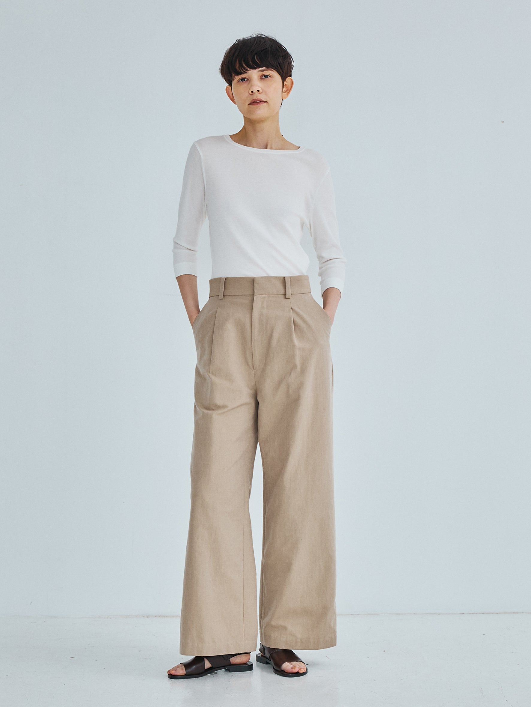 コットンシルクラミータックワイドパンツ TBFS-143
