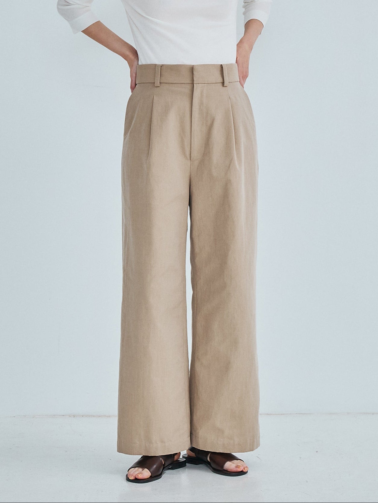 コットンシルクラミータックワイドパンツ TBFS-143