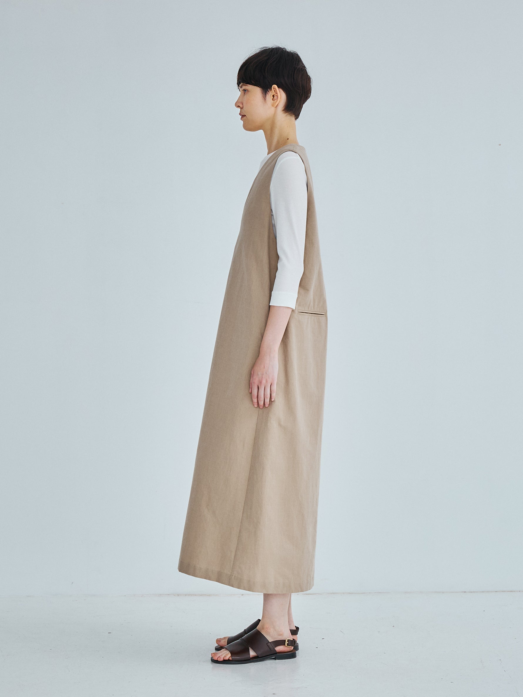 コットンシルクラミーノースリーブワンピース TBFS-144