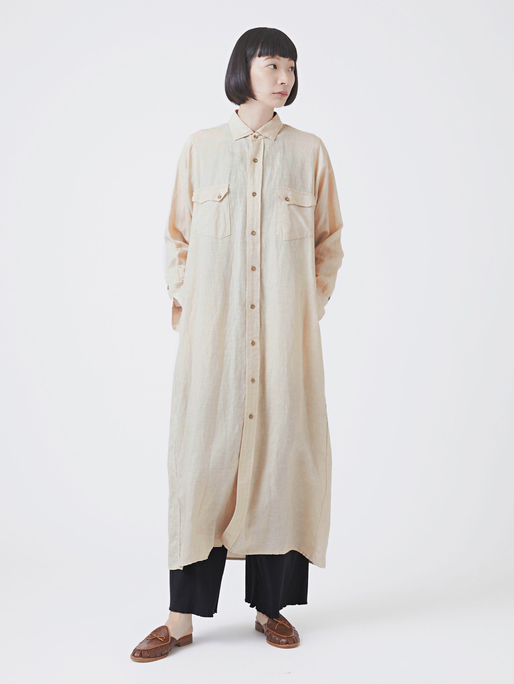 リネン混ツイルロングシャツワンピース/TBBS-062