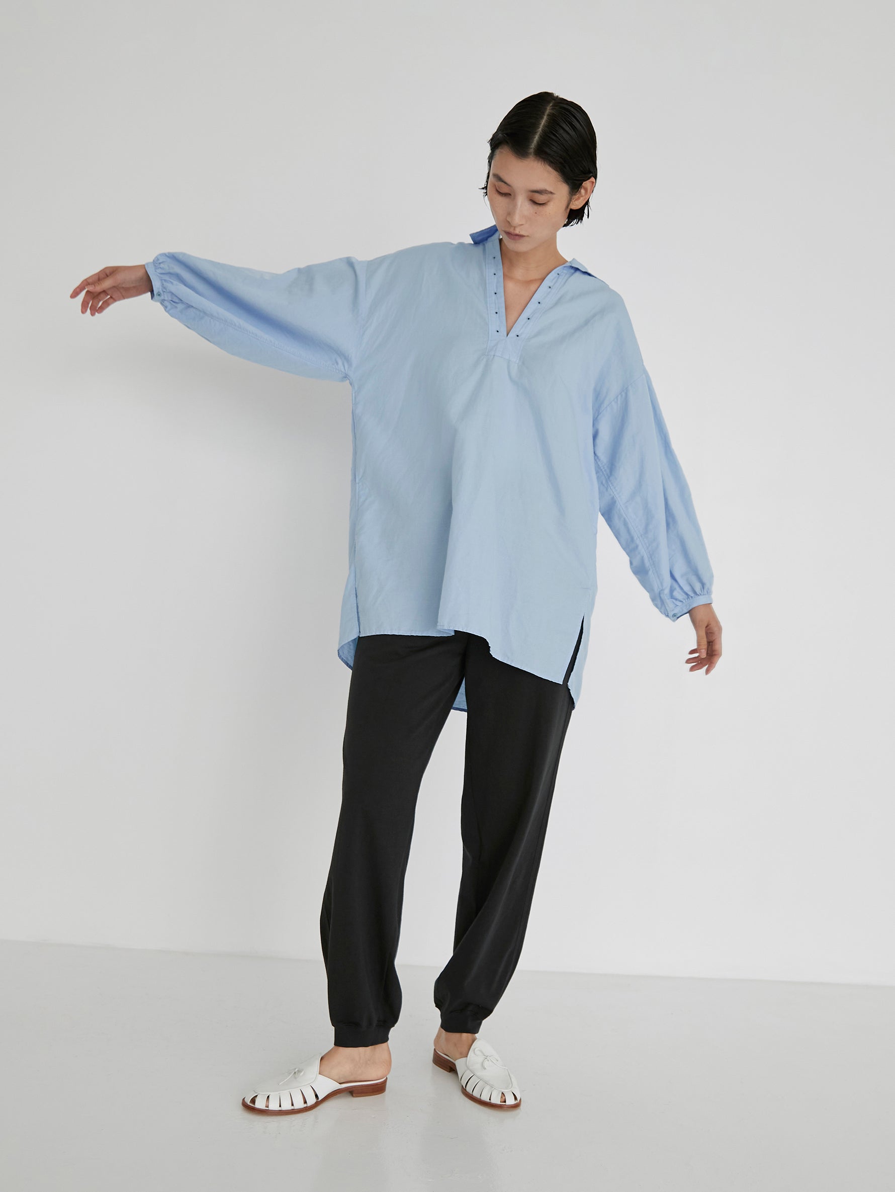 コットンリネンレースアップシャツ/TBDS-022