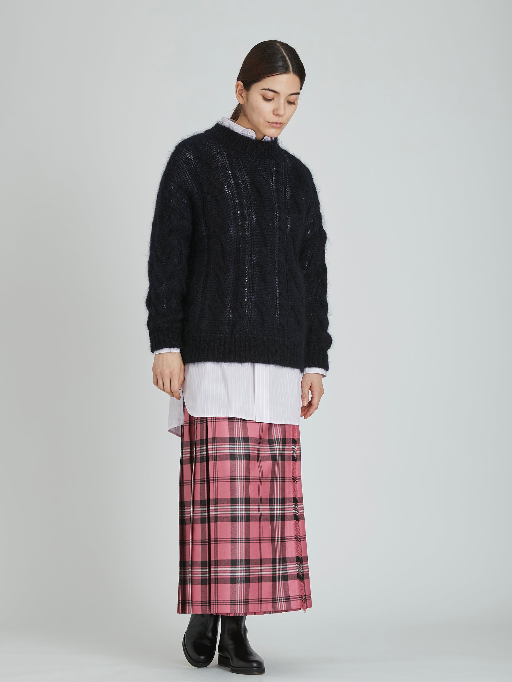 【美品】ティッカ モヘアウール ケーブルニットセーター アイボリー23年モデル TICCA モヘアケーブルプルオーバー