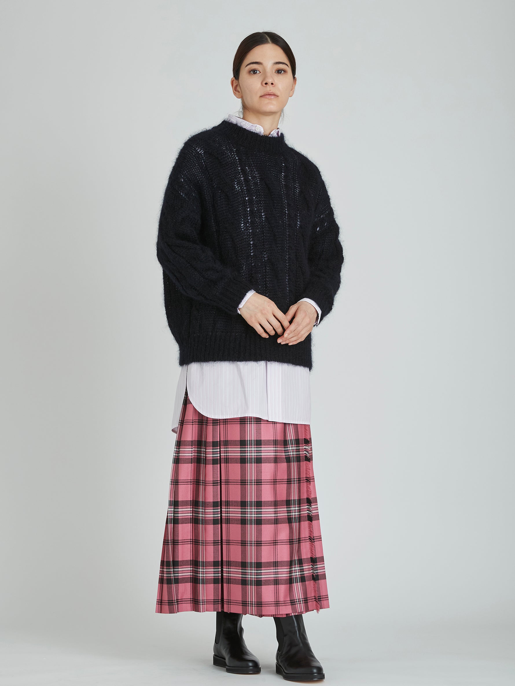 【新品✨定価約5万円】ebure 22AW モヘヤ混 ニット オーバーサイズ モヘヤケーブルプルオーバー/TBCA-441