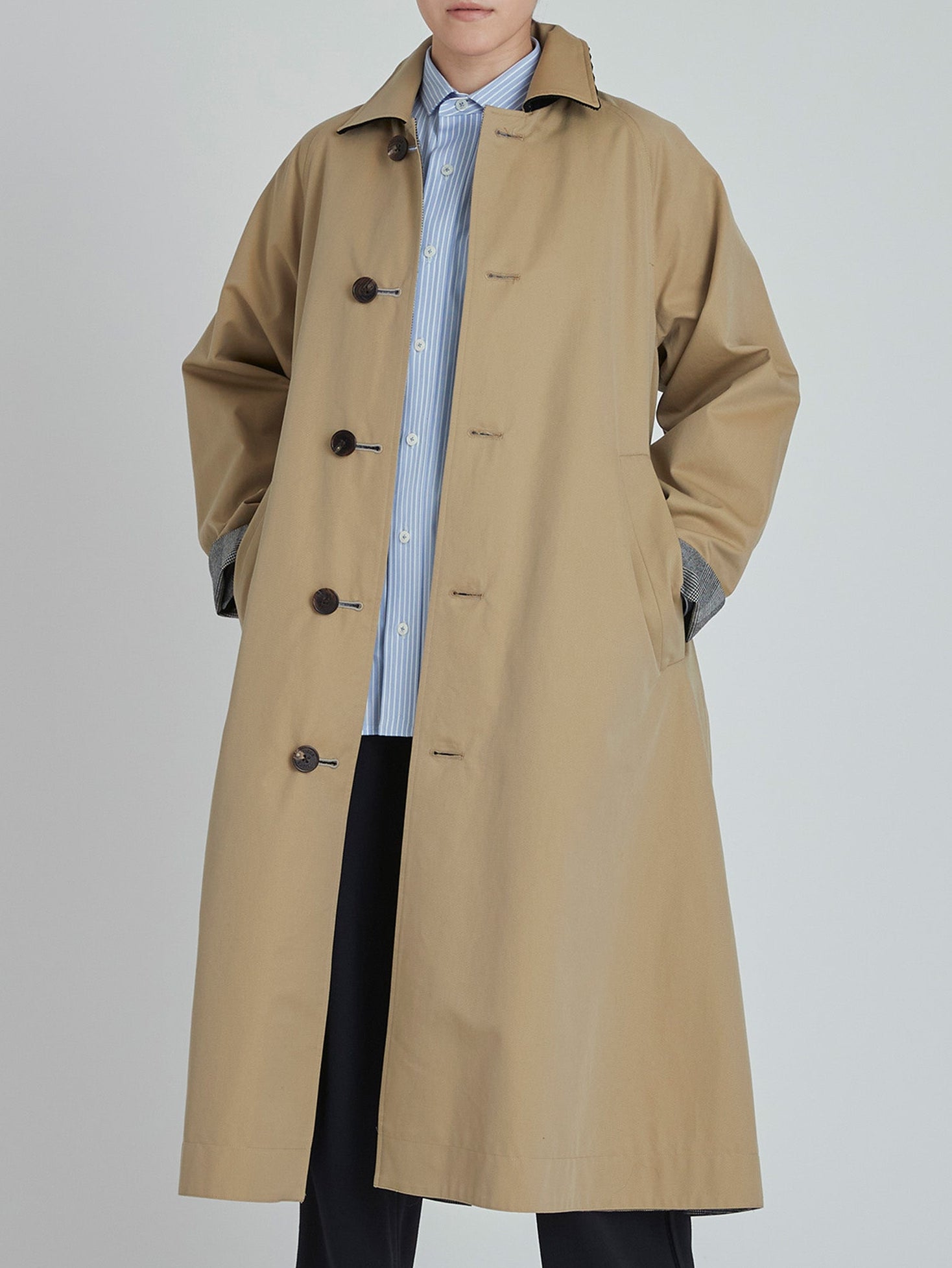 リバーシブルステンカラーロングコート/TBCA-012