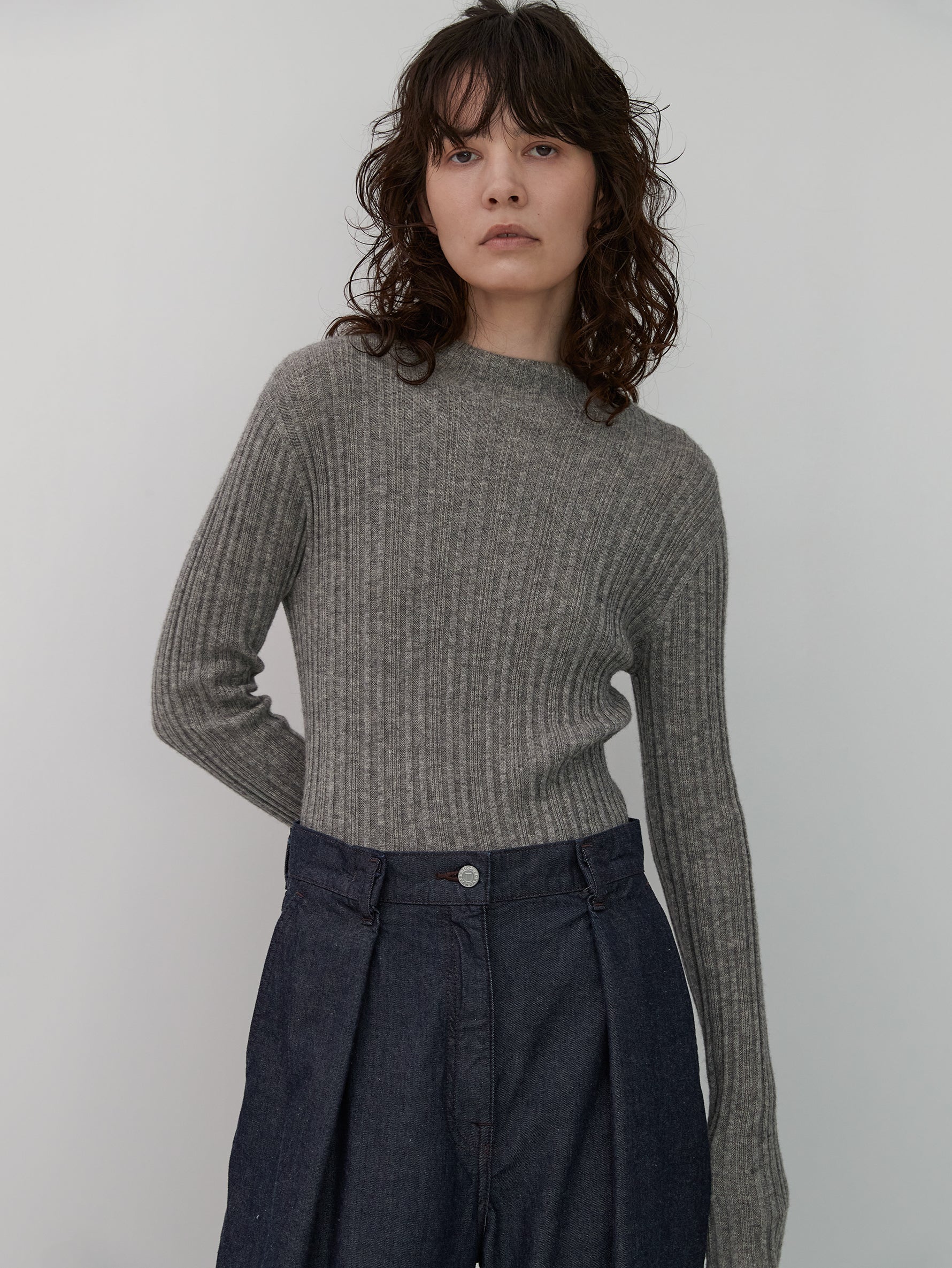 カシミヤシルクリブボトルネックプルオーバー/TBDA-291