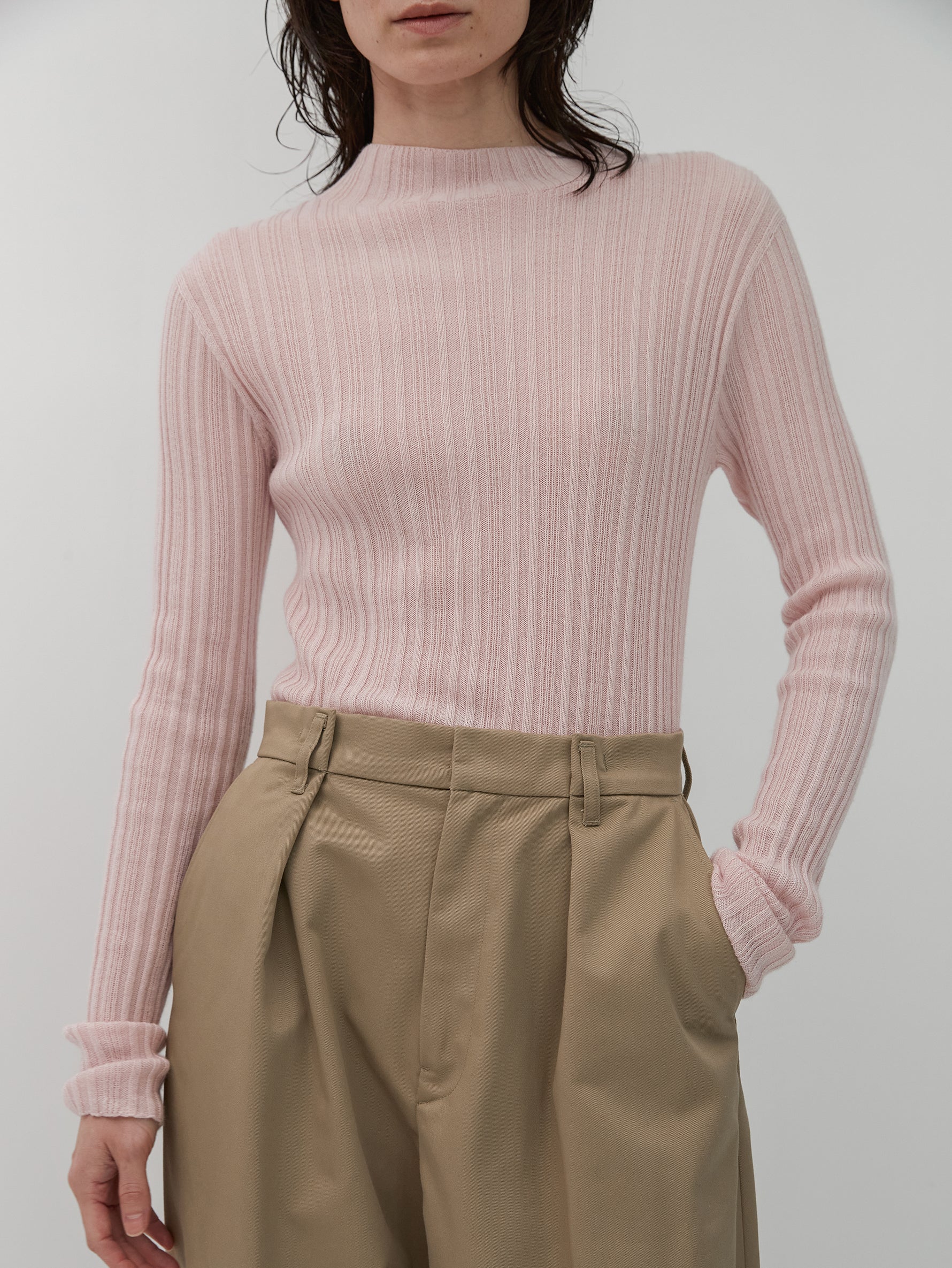 カシミヤシルクリブボトルネックプルオーバー/TBDA-291