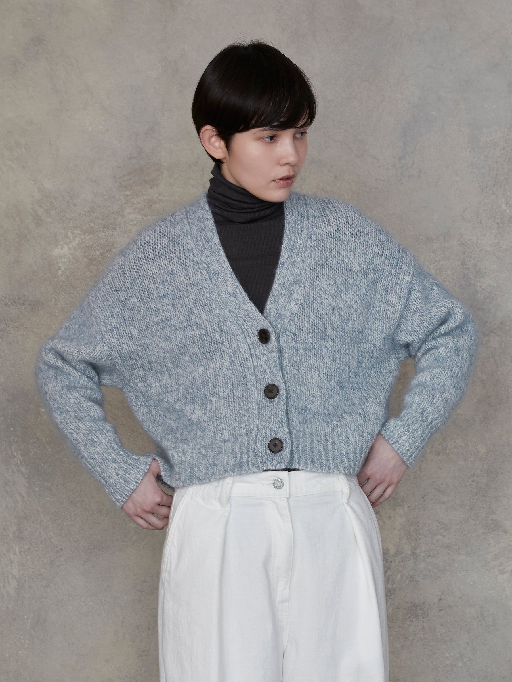 ウールカシミヤショートカーディガン/TBEA-334