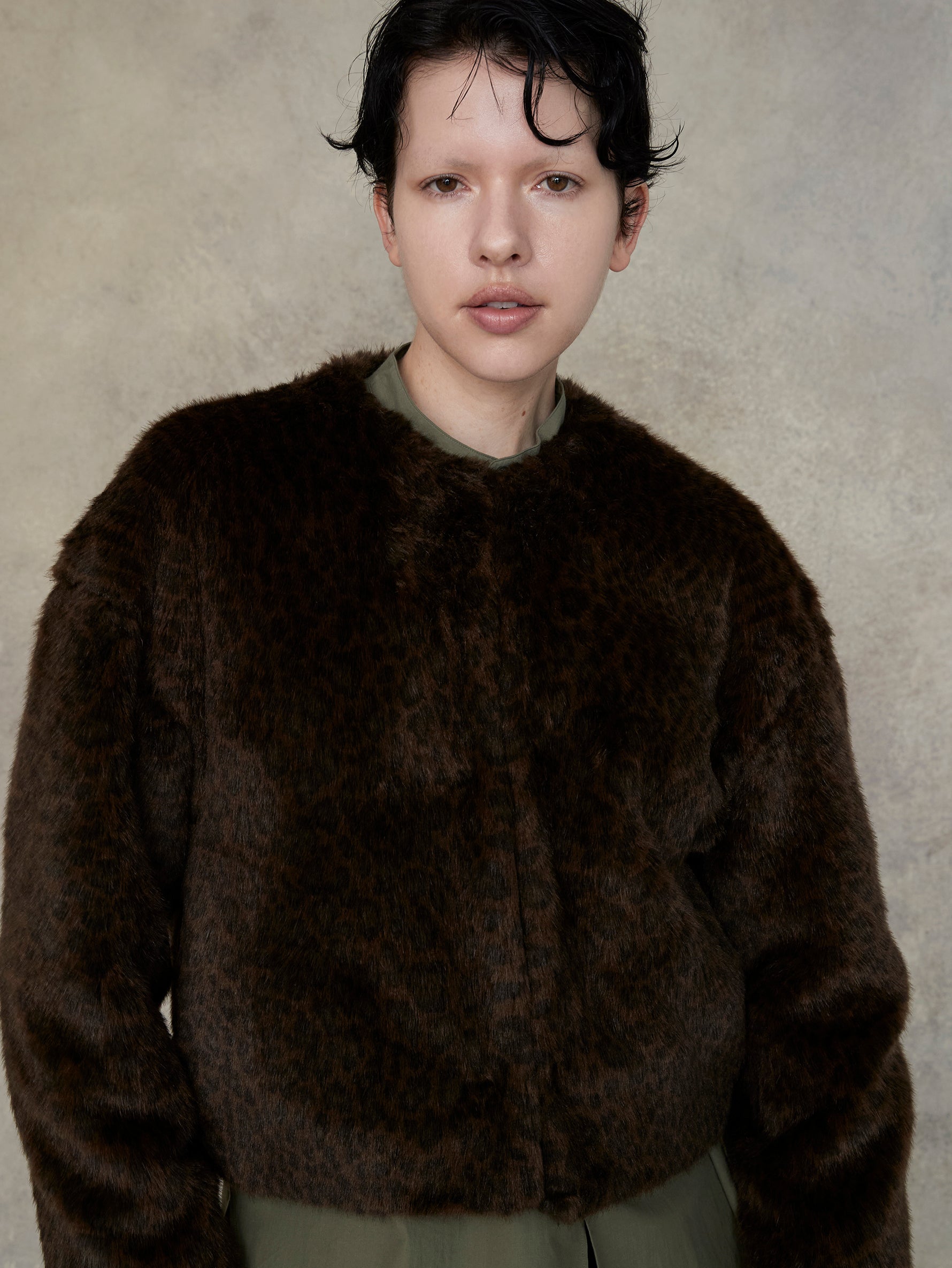 レオパードファーショートコート/TBEA-072