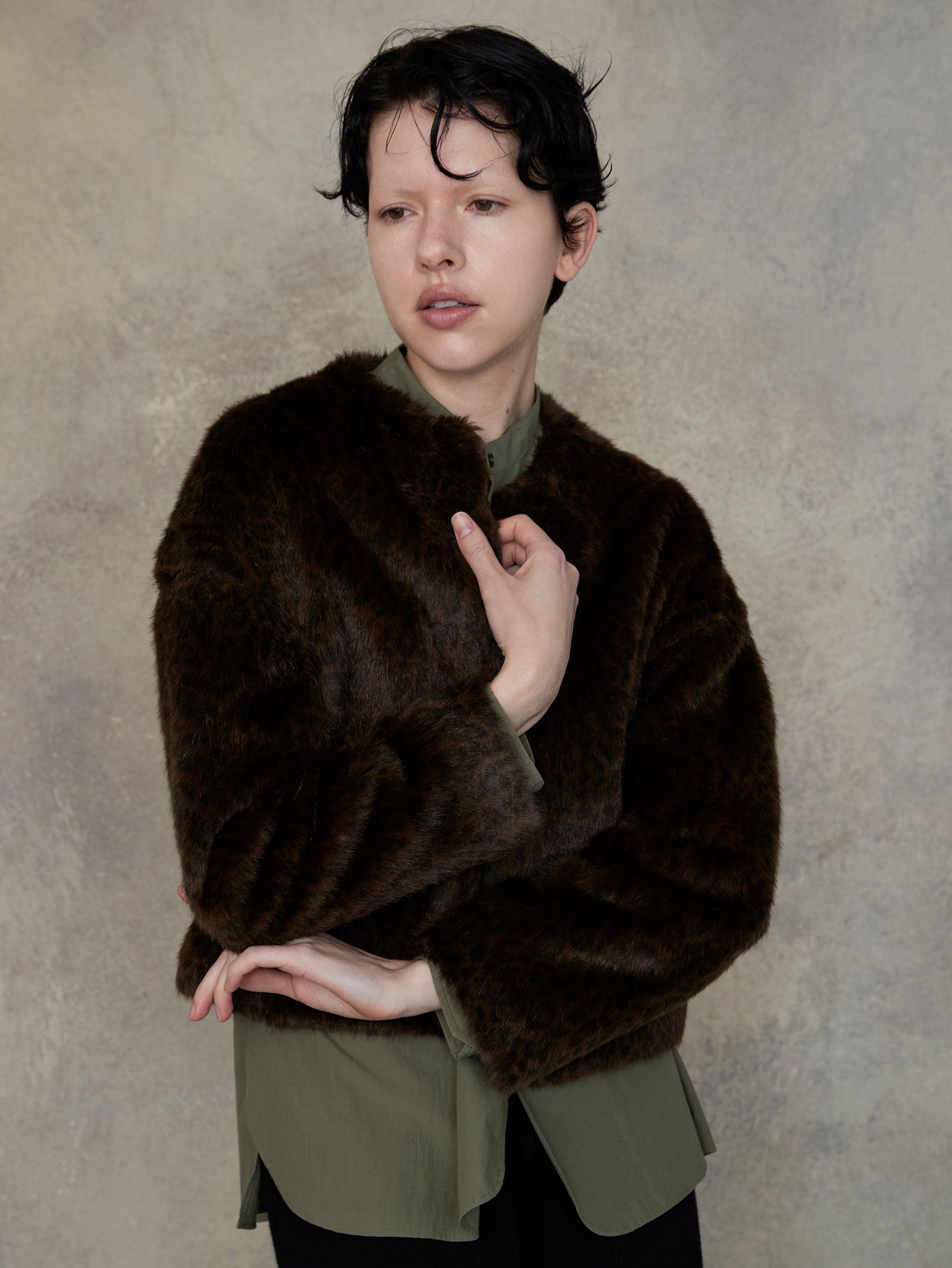 レオパードファーショートコート/TBEA-072