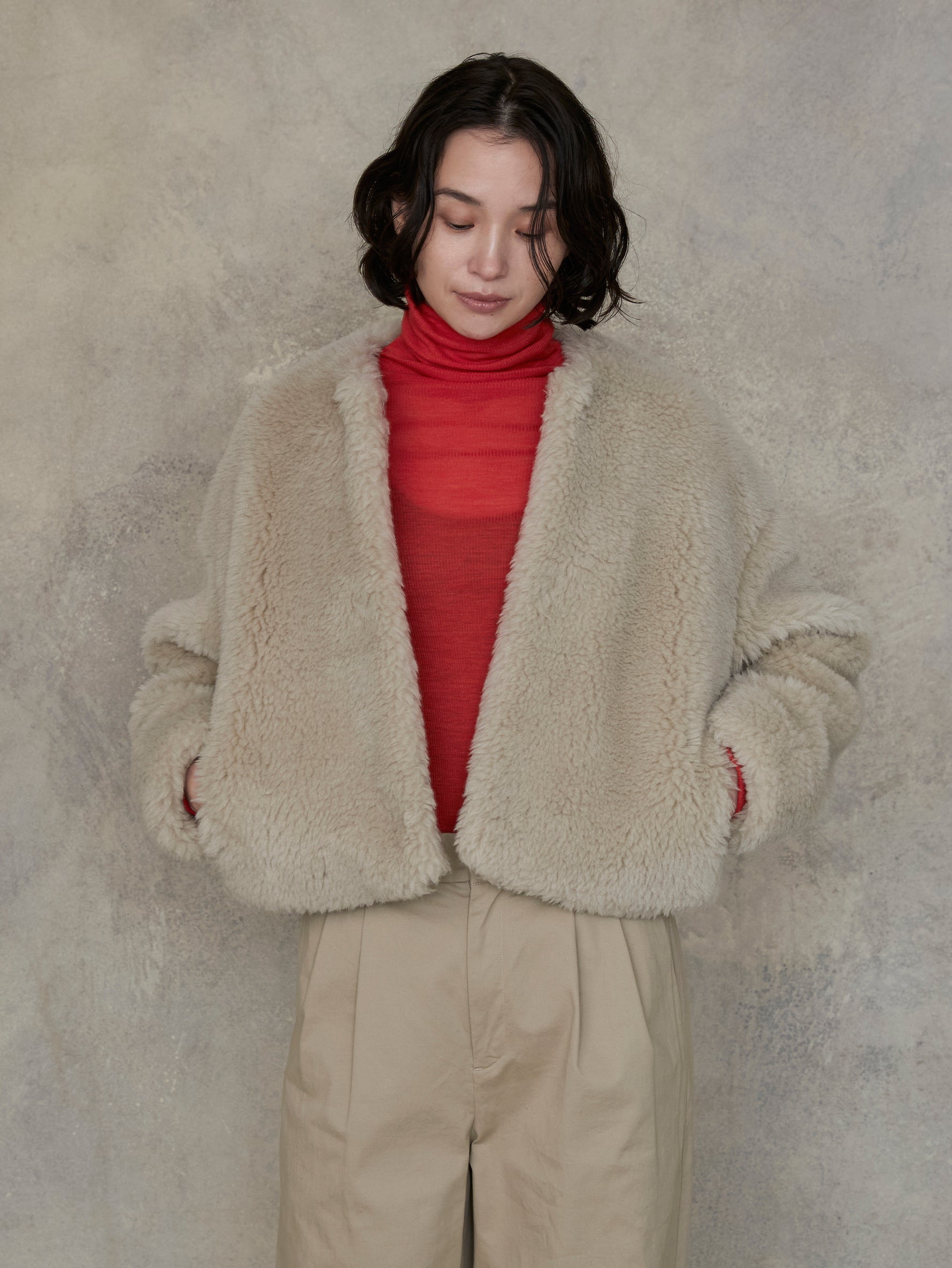 ウールファーショートコート/TBEA-082