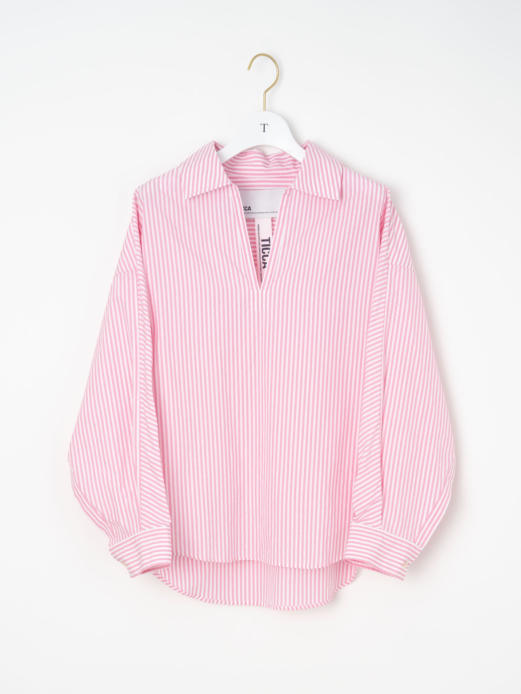 美品◆ TICCA ティッカ　定価2,3万　シャツ　ピンク　スキッパー　コットン ティッカ リネン100％ スキッパーシャツ ソメロス 7分袖 ピンク TICCA