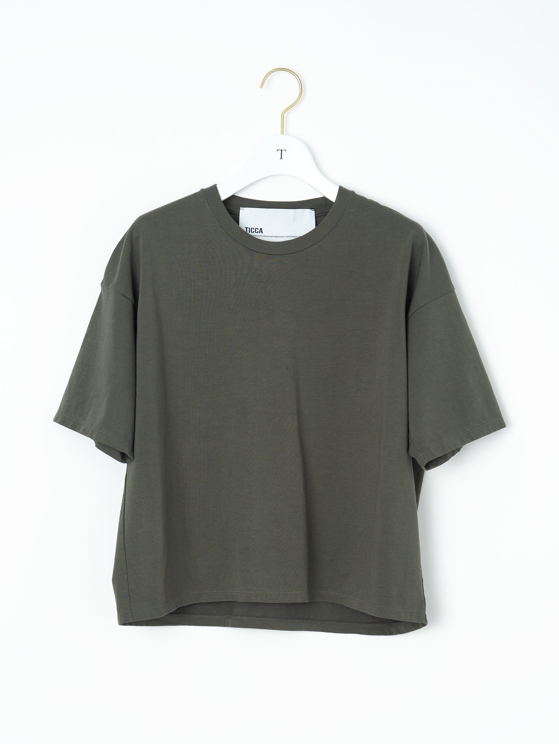TICCA カーキエンブロイダリースクエアTシャツ　今期 エンブロイダリースクエアTシャツ TBFS-191