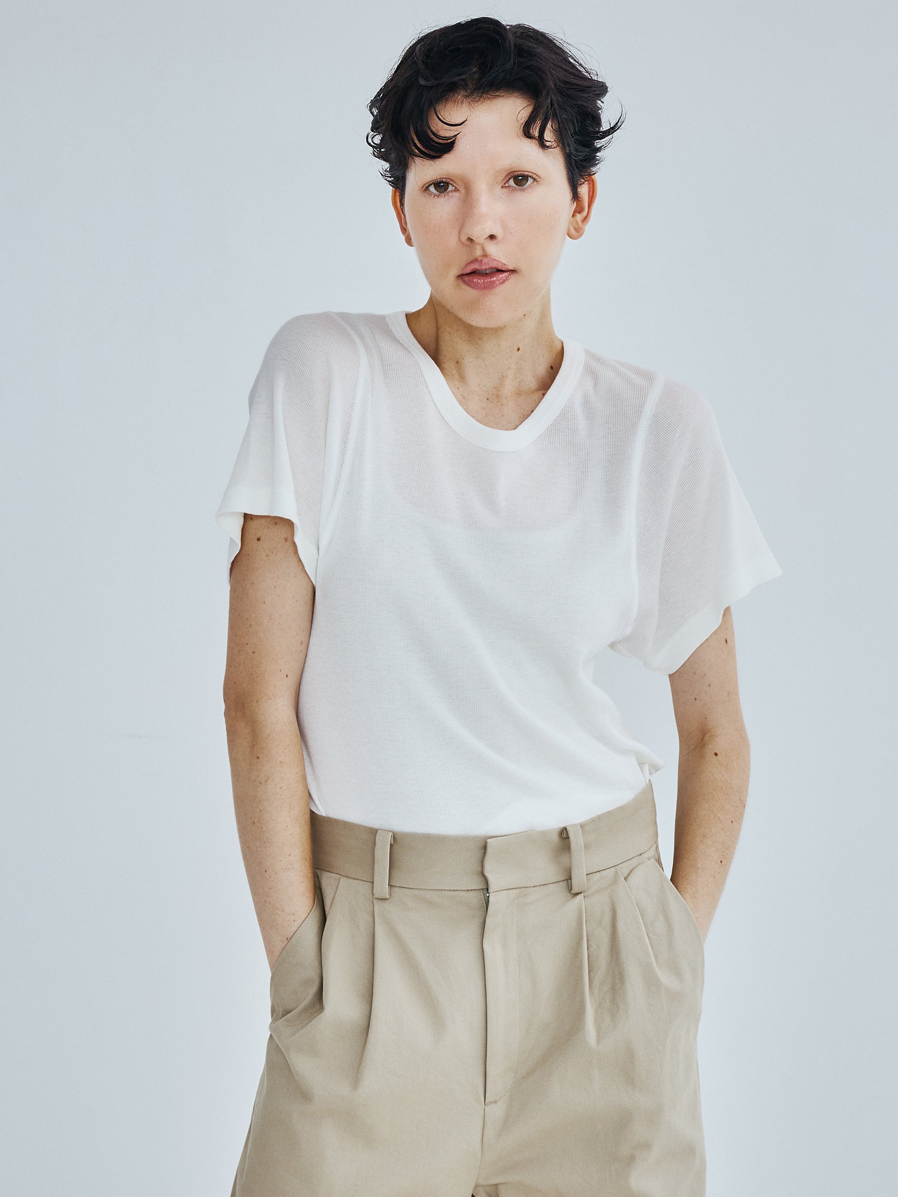 コットンシルククルーネック半袖Tシャツ TBFS-183