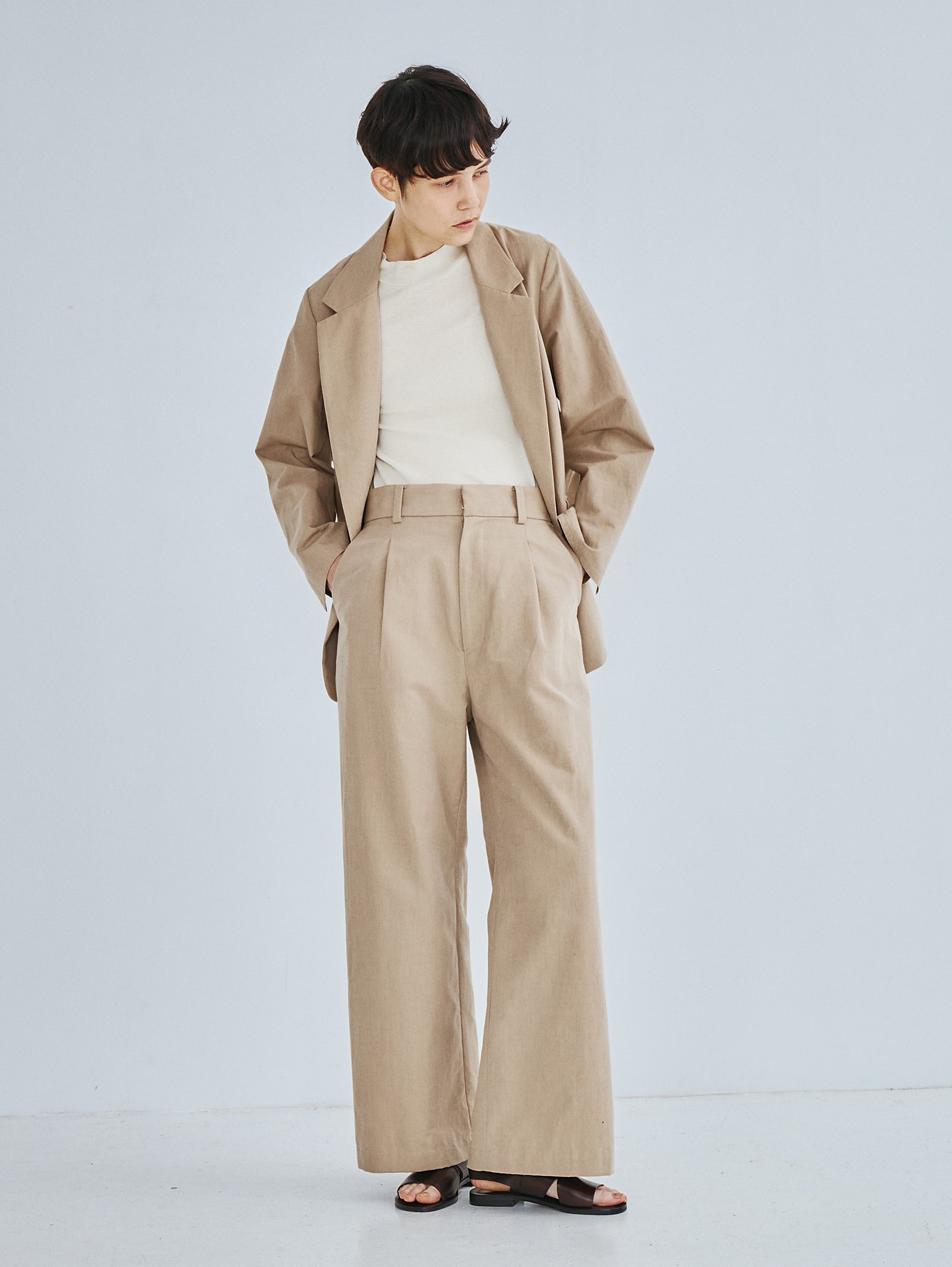 【予約商品】コットンシルクラミータックワイドパンツ TBFS-143