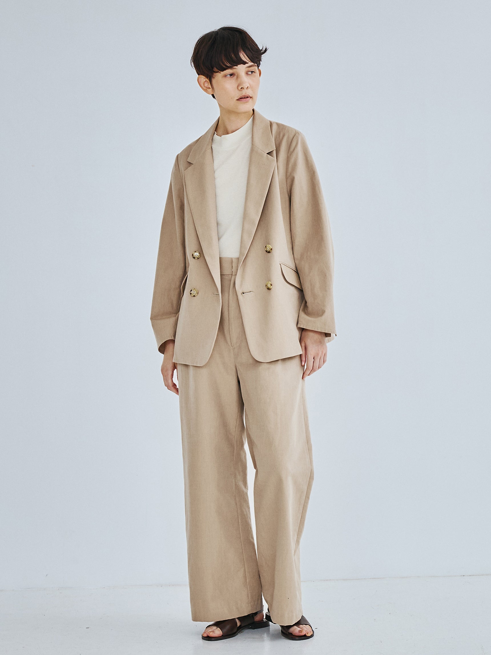 【予約商品】コットンシルクラミータックワイドパンツ TBFS-143