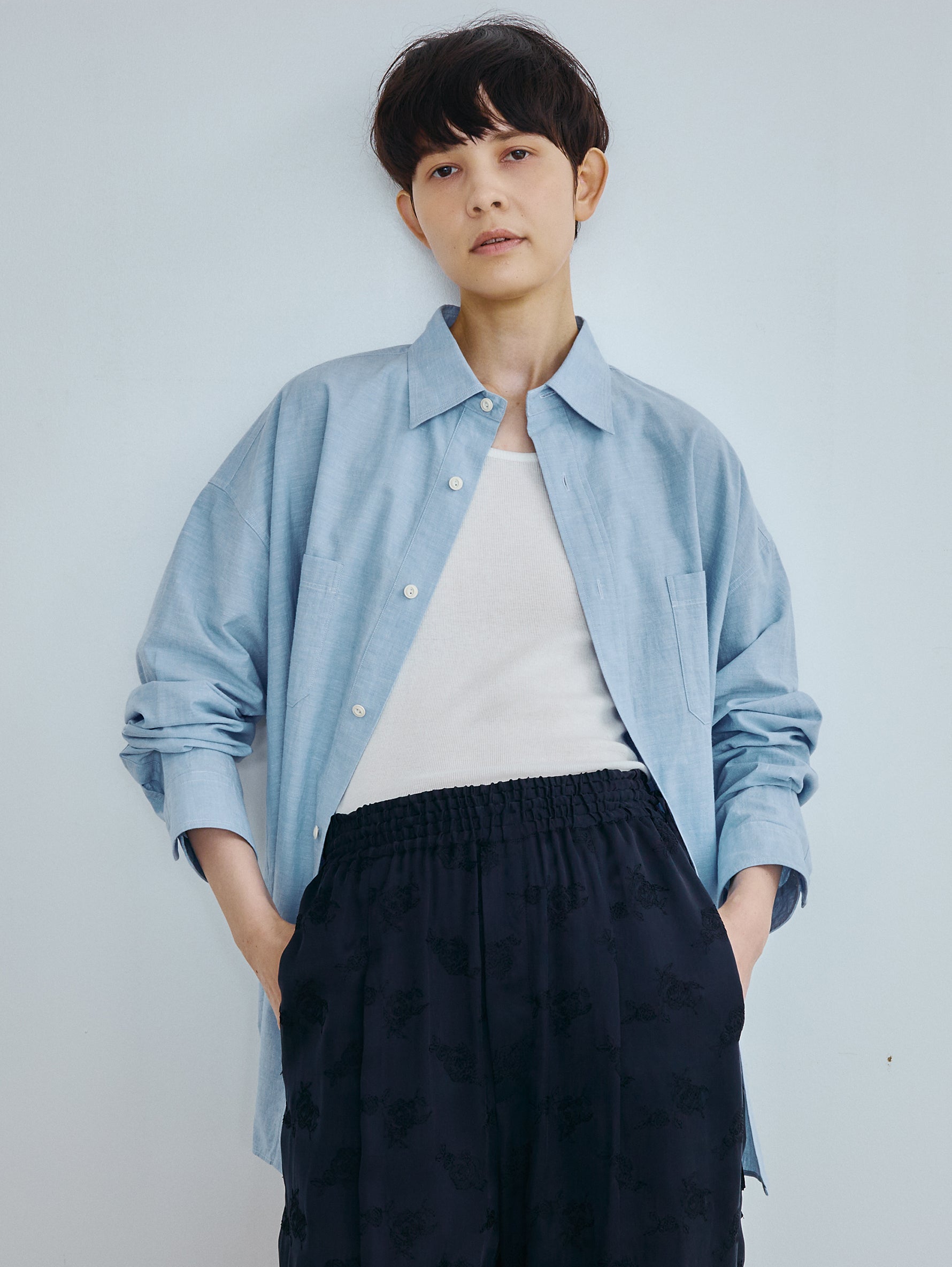 【予約商品】ニアデニムWポケットスクエアビッグシャツuni TBFS-022