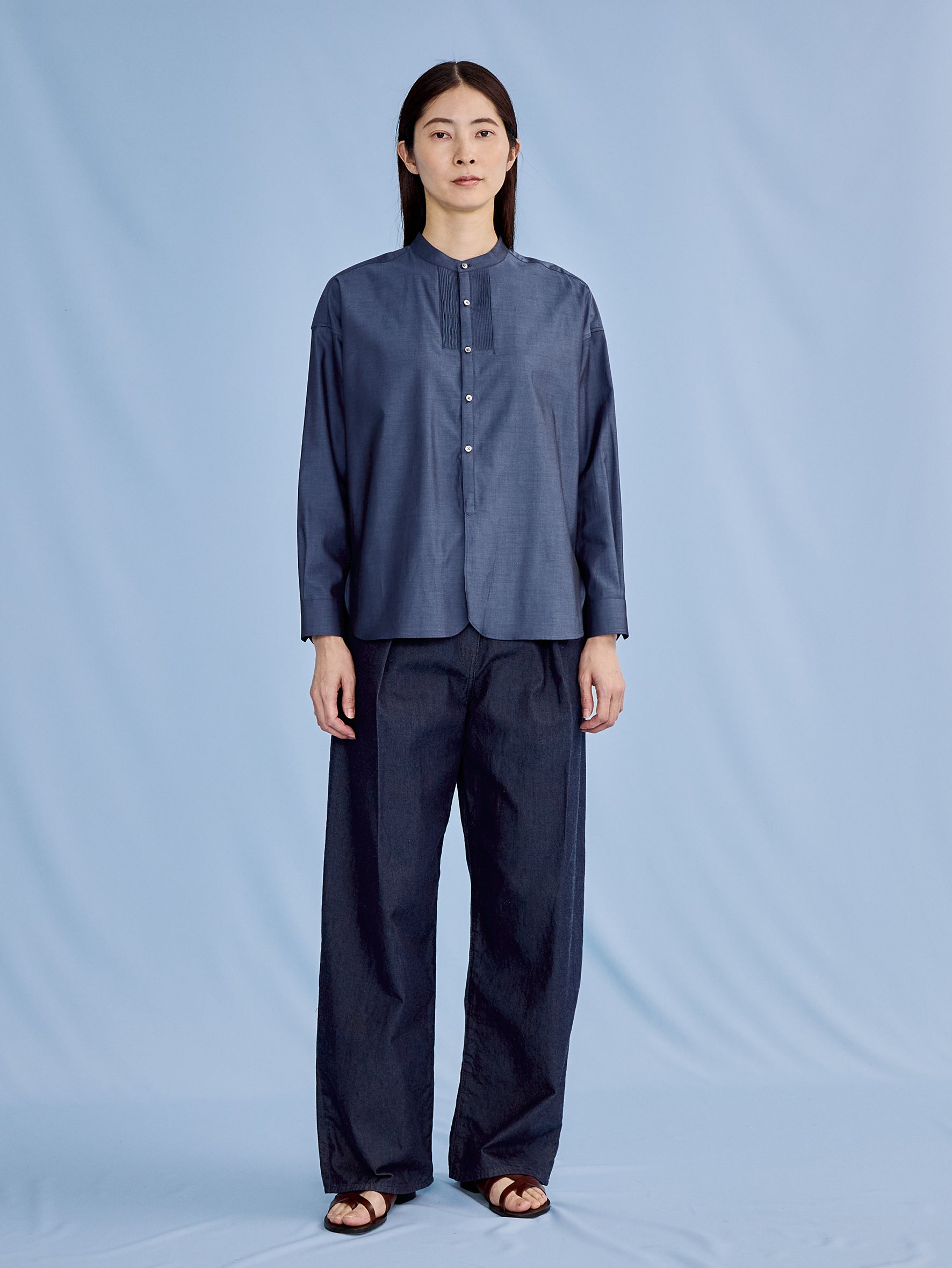 予約商品】ピンタックノーカラーシャツ TBFS-002