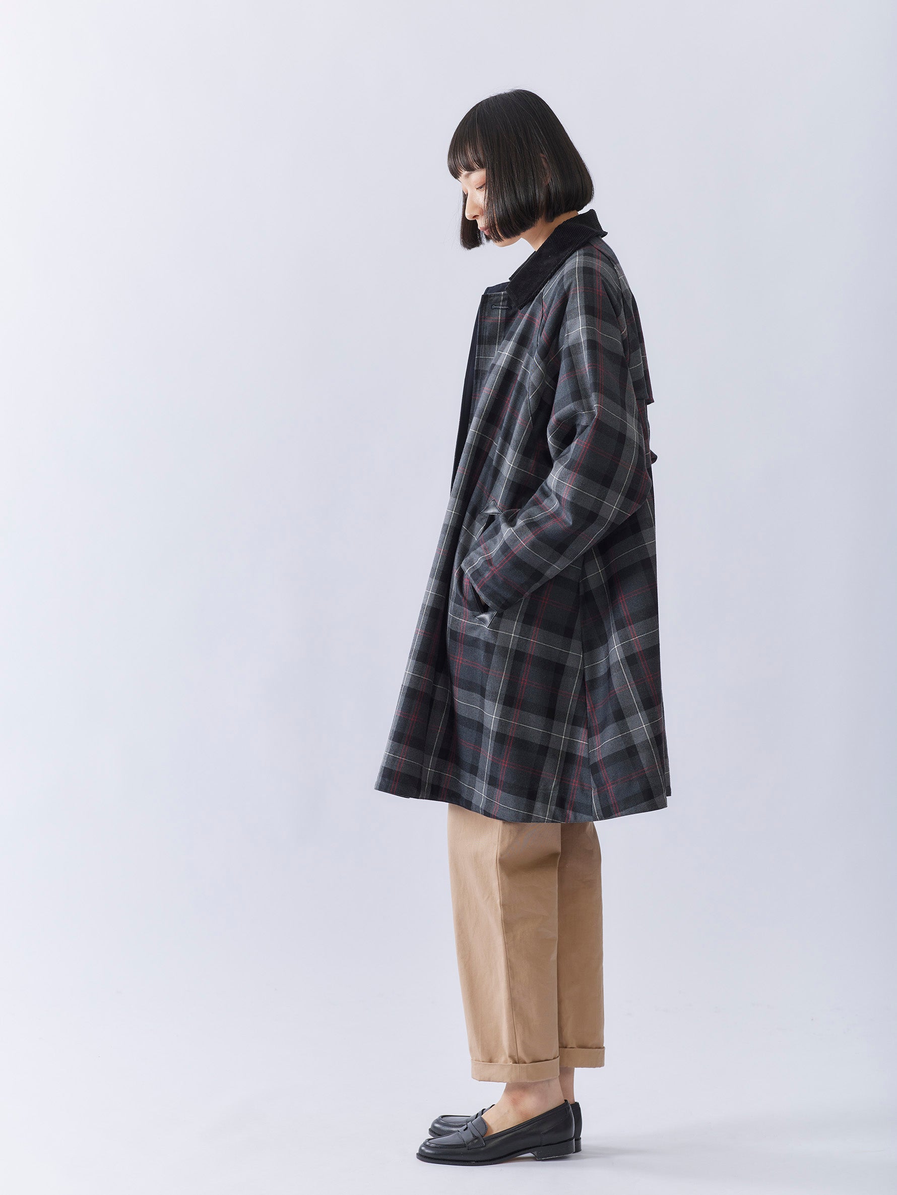 TICCA リバーシブルステンカラーショートコート チェック 定価7.9万 リバーシブルステンカラーショートコート/TBAA-014